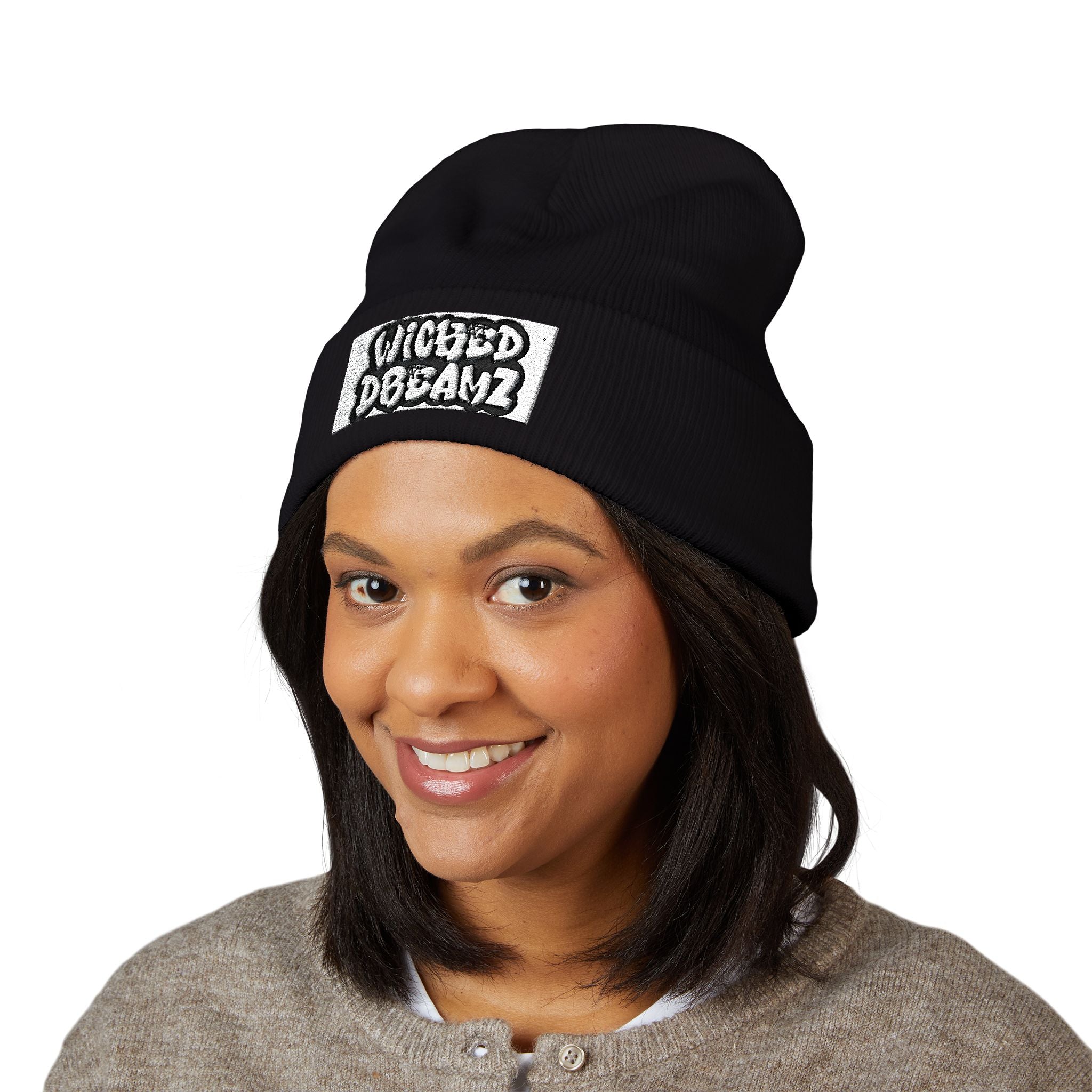 Wicked Dreams Classic Cuffed Beanie, Winter Accessory, Streetwear Hat, Cozy Gift, Embroidered Beanie