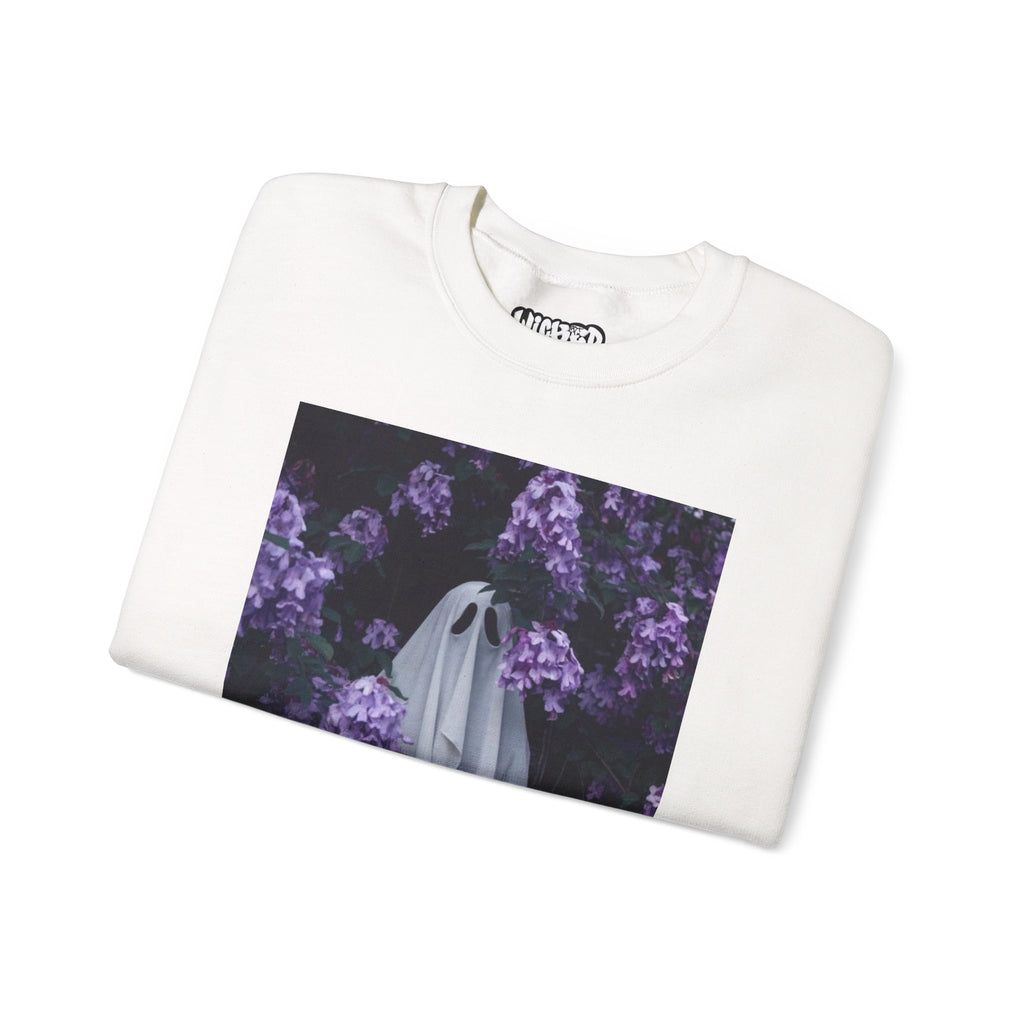 Spooky Floral Crewneck Sweatshirt - Unisex Heavy Blend, Ghost Design, Perfect for Halloween, Cozy Fall Style, Casual Comfort