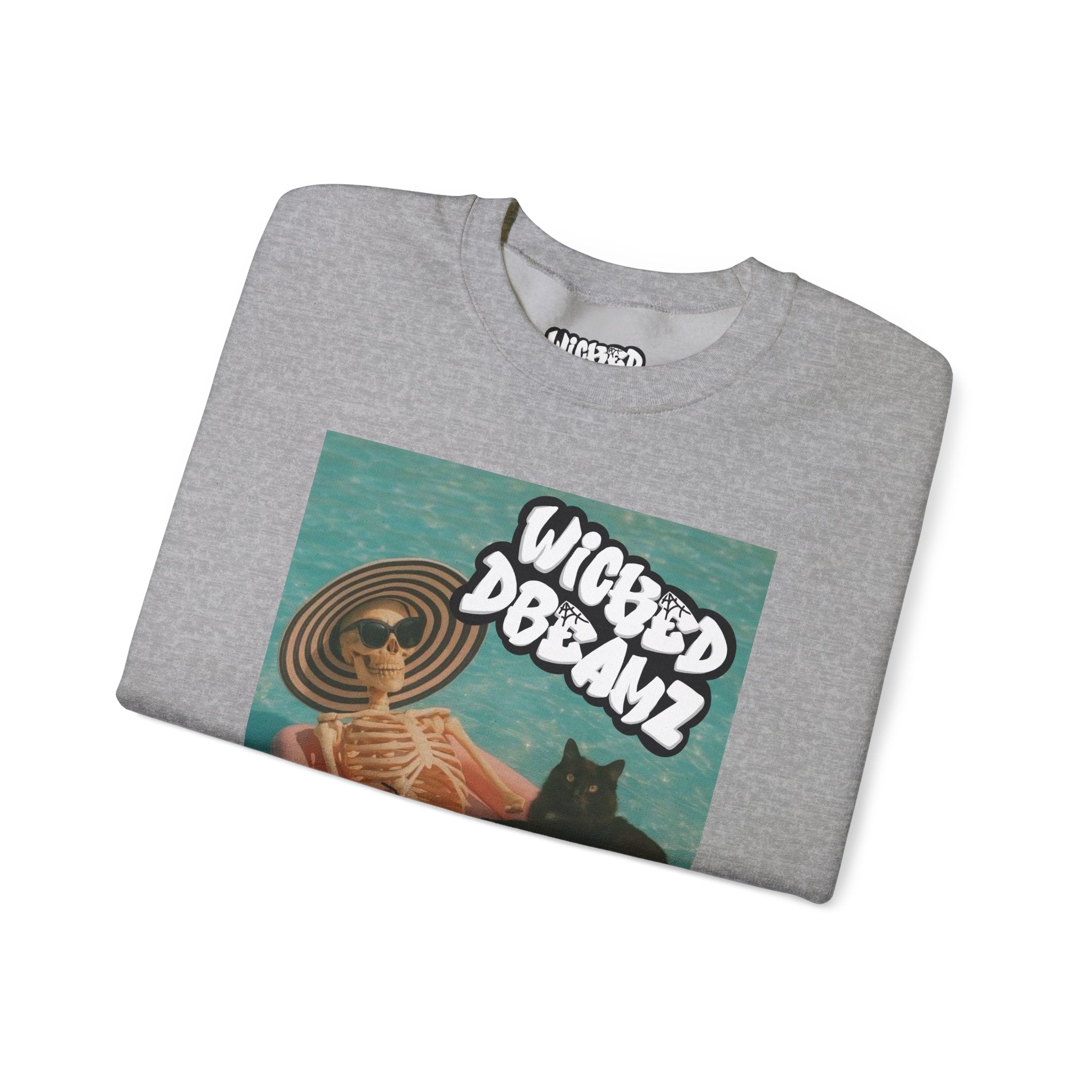 Wicked Dreams Crewneck Sweatshirt | Cozy Cat Lover Apparel, Cute Gift for Pet Owners, Casual Streetwear, Relaxed Vibe, Summer Fun