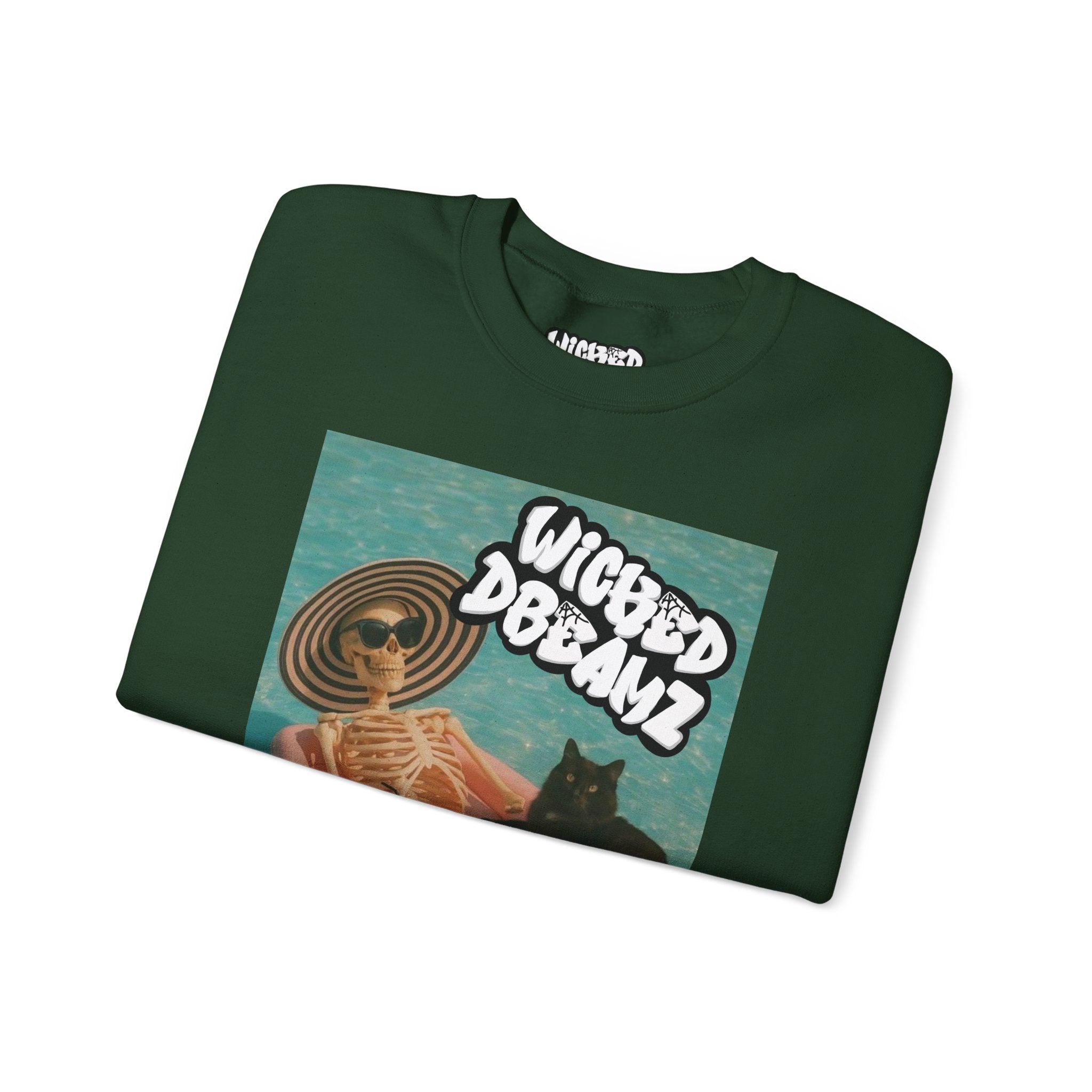 Wicked Dreams Crewneck Sweatshirt | Cozy Cat Lover Apparel, Cute Gift for Pet Owners, Casual Streetwear, Relaxed Vibe, Summer Fun