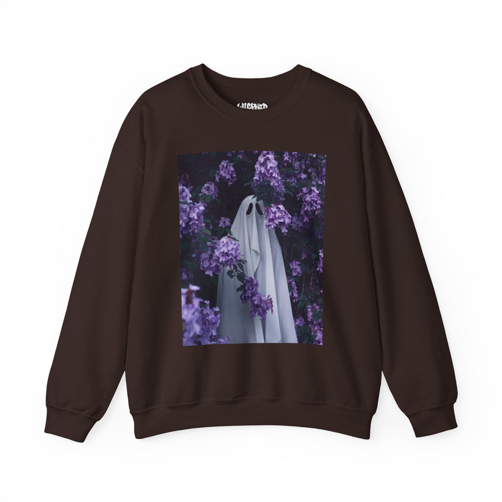 Spooky Floral Crewneck Sweatshirt - Unisex Heavy Blend, Ghost Design, Perfect for Halloween, Cozy Fall Style, Casual Comfort