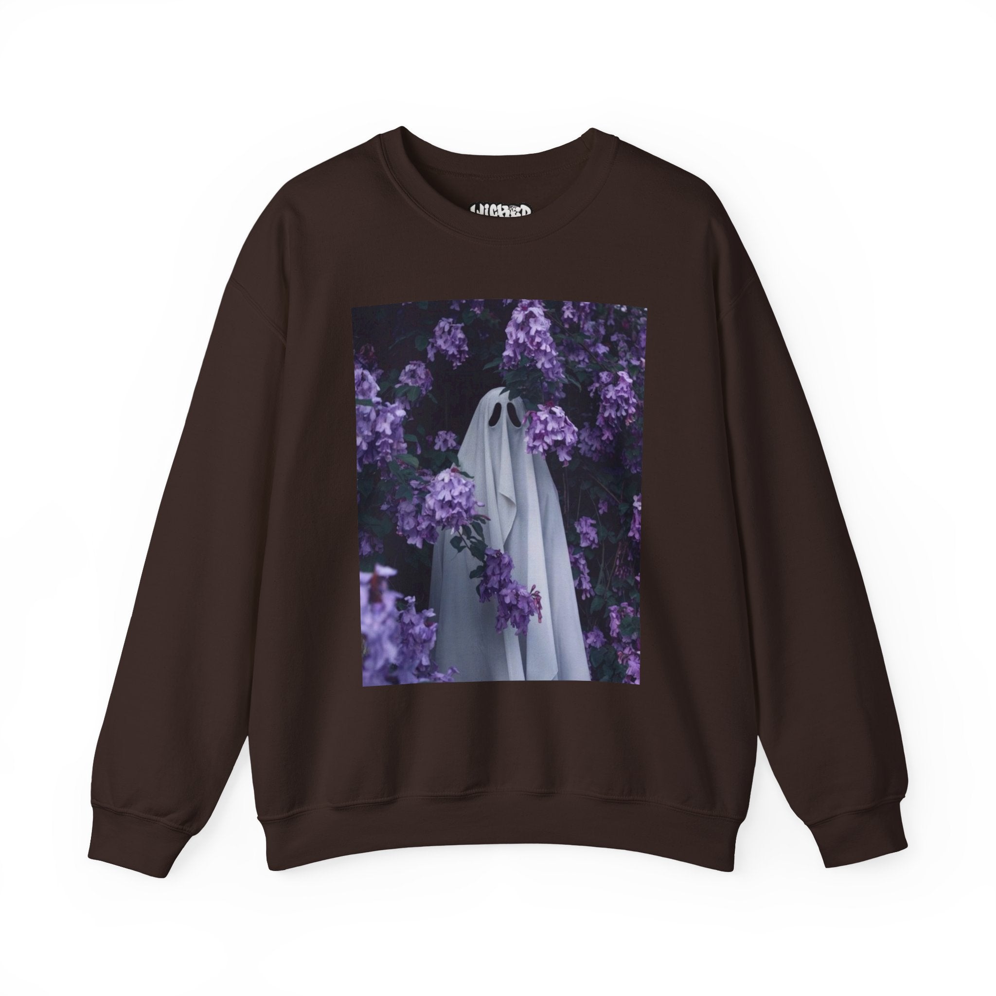 Spooky Floral Crewneck Sweatshirt - Unisex Heavy Blend, Ghost Design, Perfect for Halloween, Cozy Fall Style, Casual Comfort
