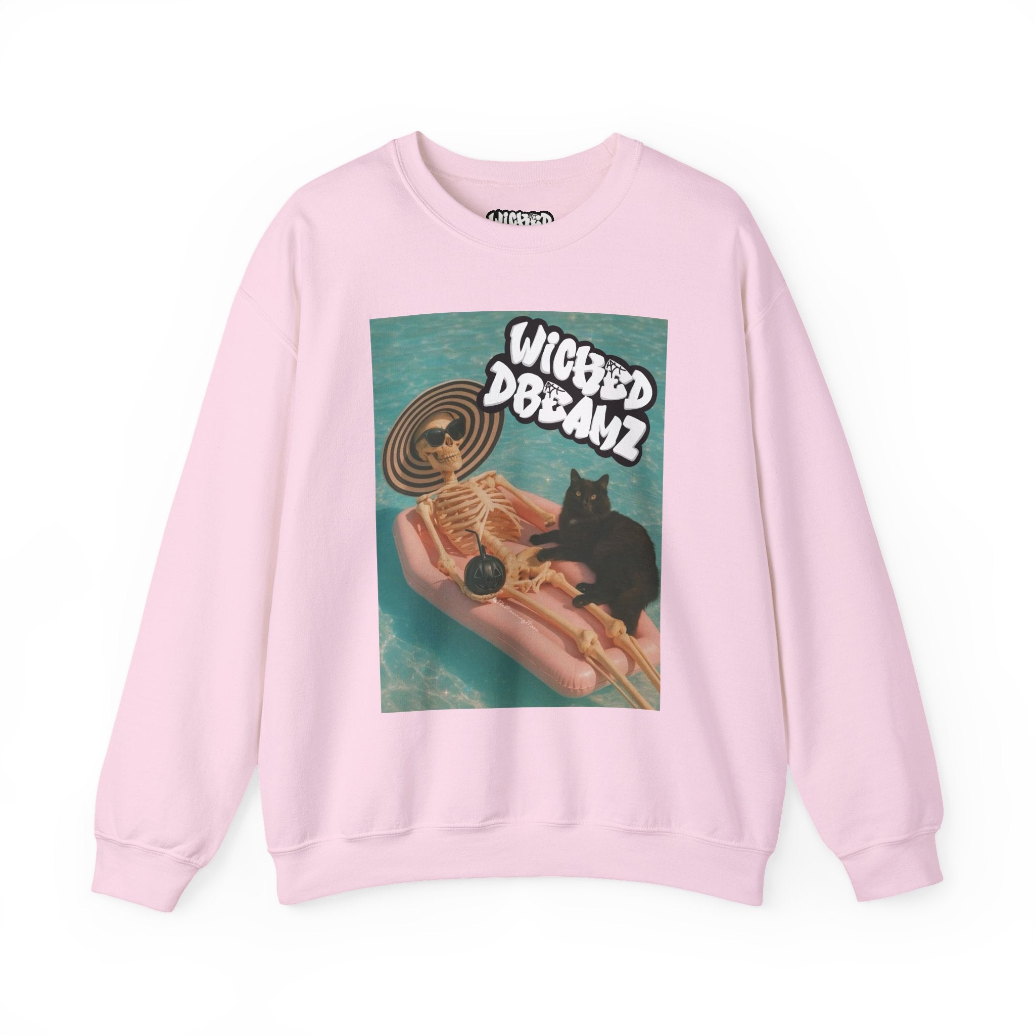 Wicked Dreams Crewneck Sweatshirt | Cozy Cat Lover Apparel, Cute Gift for Pet Owners, Casual Streetwear, Relaxed Vibe, Summer Fun