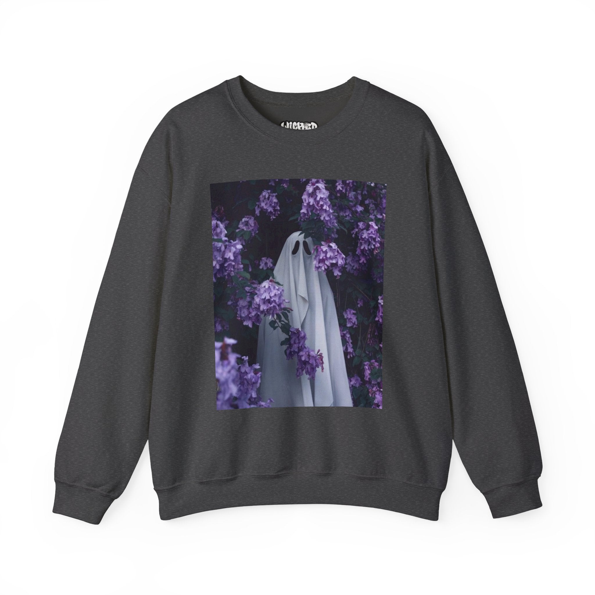 Spooky Floral Crewneck Sweatshirt - Unisex Heavy Blend, Ghost Design, Perfect for Halloween, Cozy Fall Style, Casual Comfort