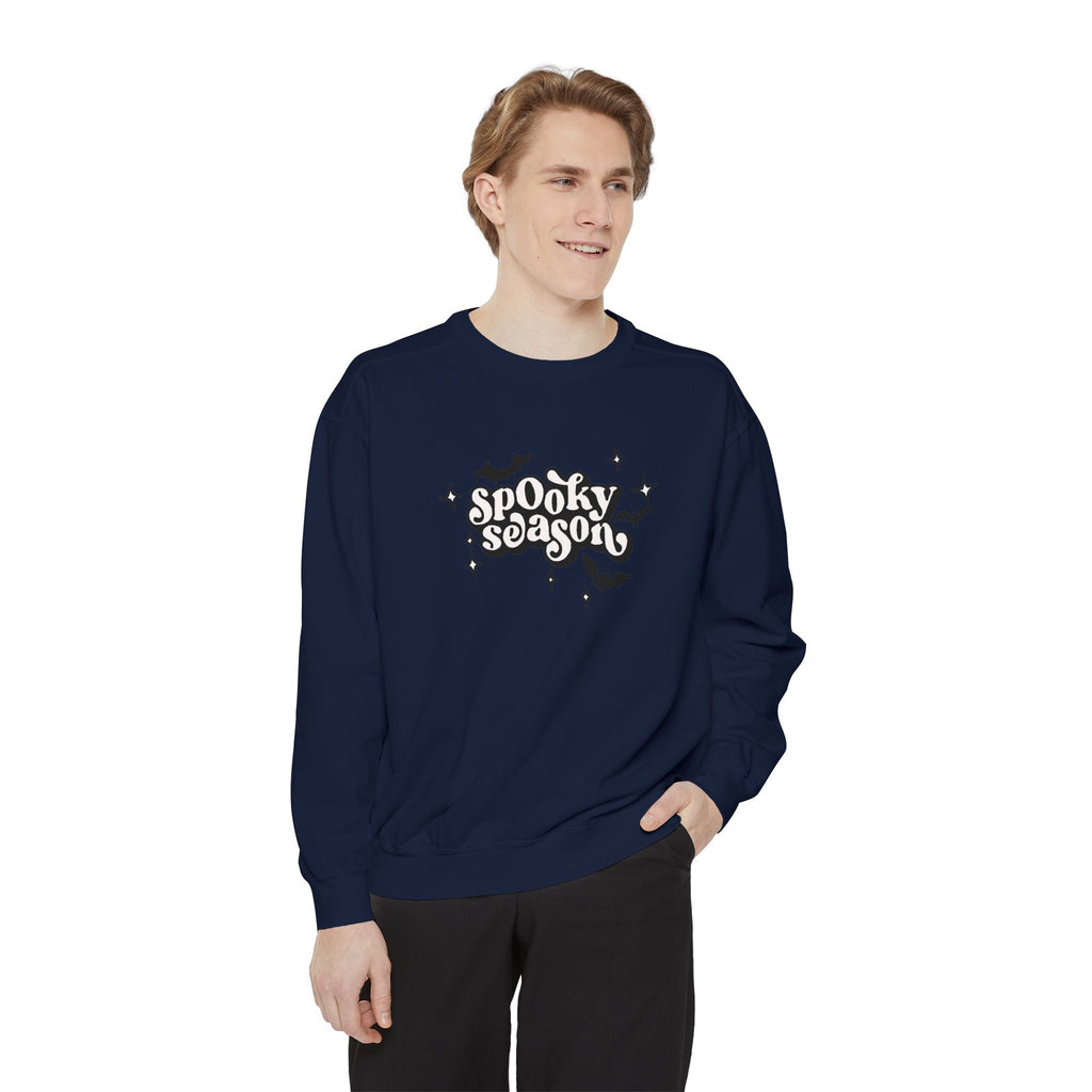 Spooky Season Sweatshirt - Unisex Garment-Dyed, Halloween Apparel, Cozy Fall Fashion, Wicked DBBAMZ Design, Perfect for October Celebrations