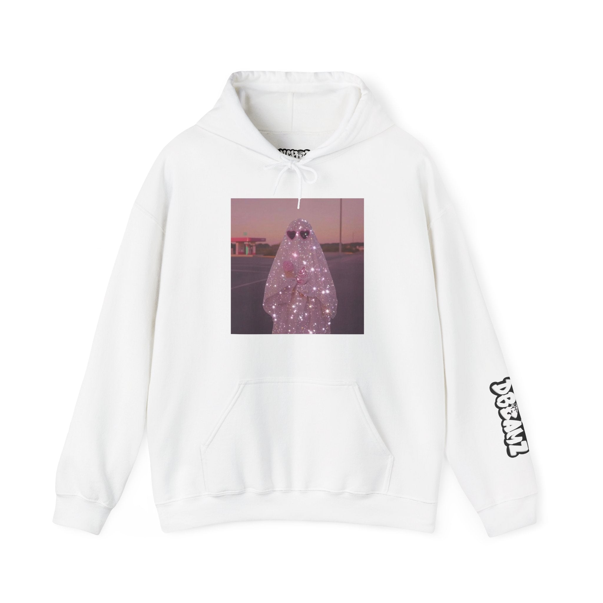 Sparkly Ghost Hoodie, Unisex Hooded Sweatshirt, Cozy Layer for Fall, Halloween Costume, Gifts for Teens, Streetwear Style
