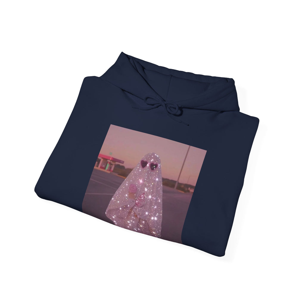 Sparkly Ghost Hoodie, Unisex Hooded Sweatshirt, Cozy Layer for Fall, Halloween Costume, Gifts for Teens, Streetwear Style