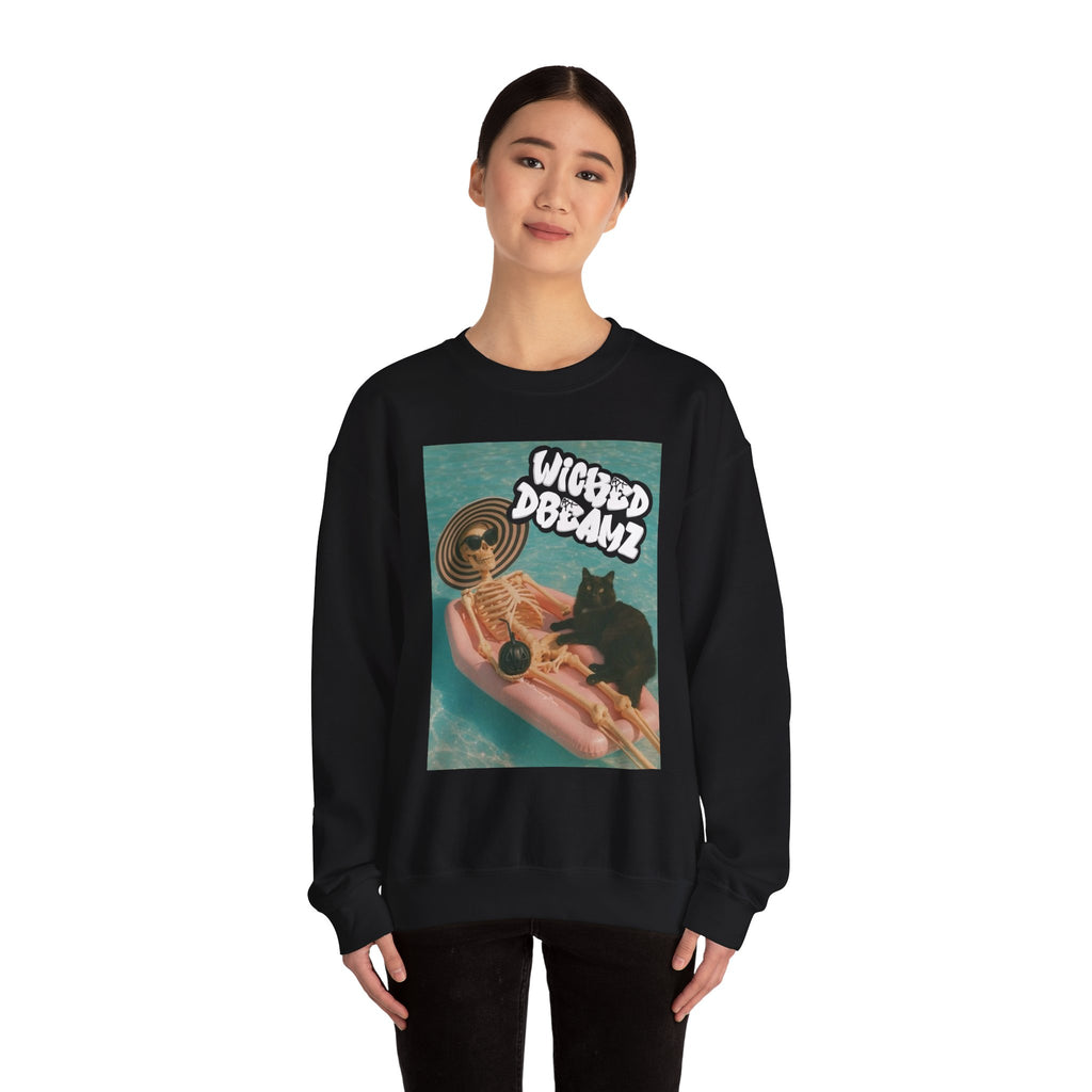 Wicked Dreams Crewneck Sweatshirt | Cozy Cat Lover Apparel, Cute Gift for Pet Owners, Casual Streetwear, Relaxed Vibe, Summer Fun