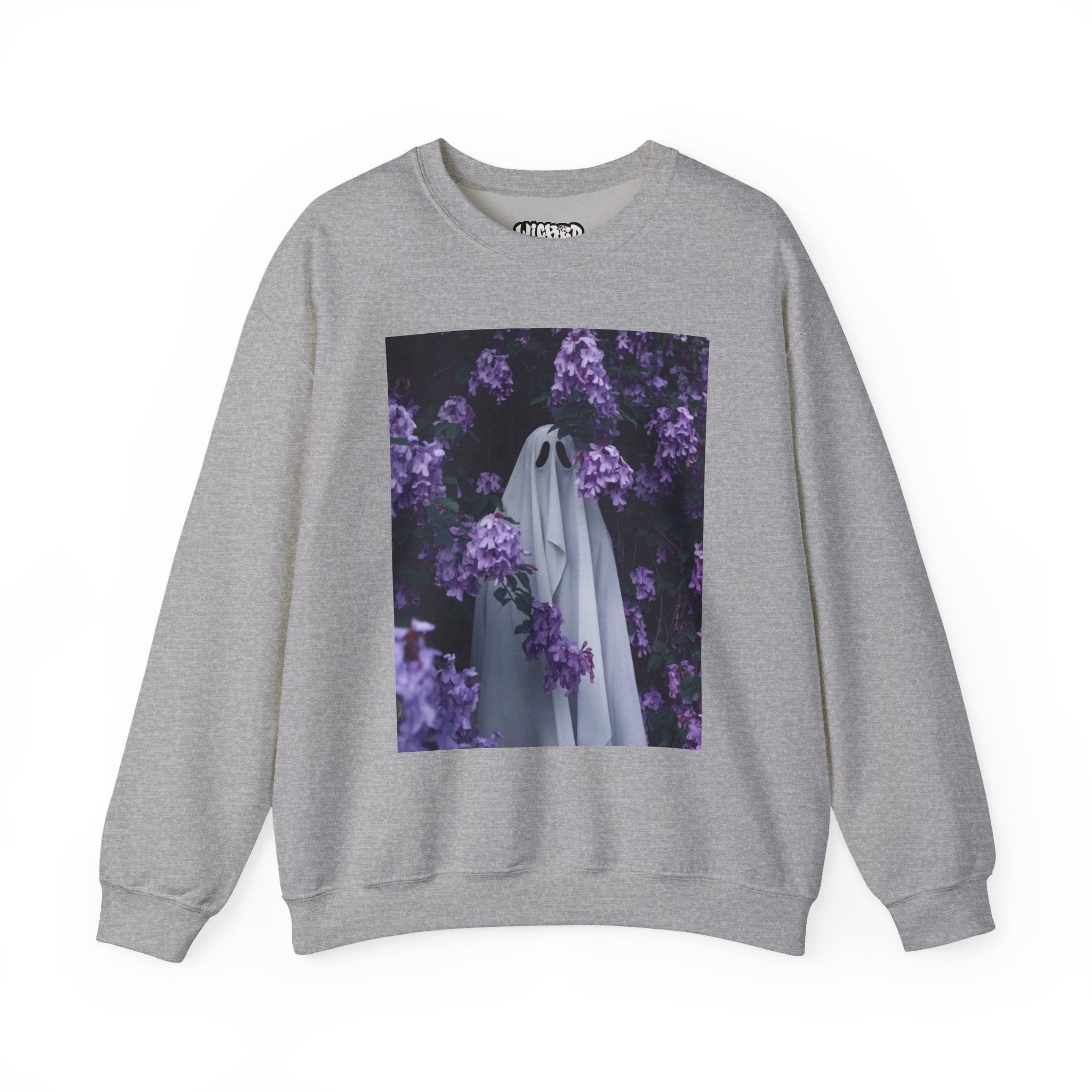 Spooky Floral Crewneck Sweatshirt - Unisex Heavy Blend, Ghost Design, Perfect for Halloween, Cozy Fall Style, Casual Comfort