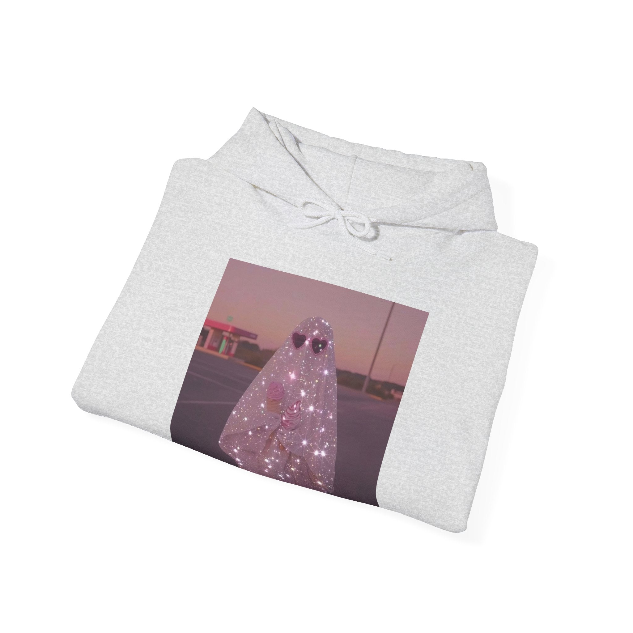 Sparkly Ghost Hoodie, Unisex Hooded Sweatshirt, Cozy Layer for Fall, Halloween Costume, Gifts for Teens, Streetwear Style