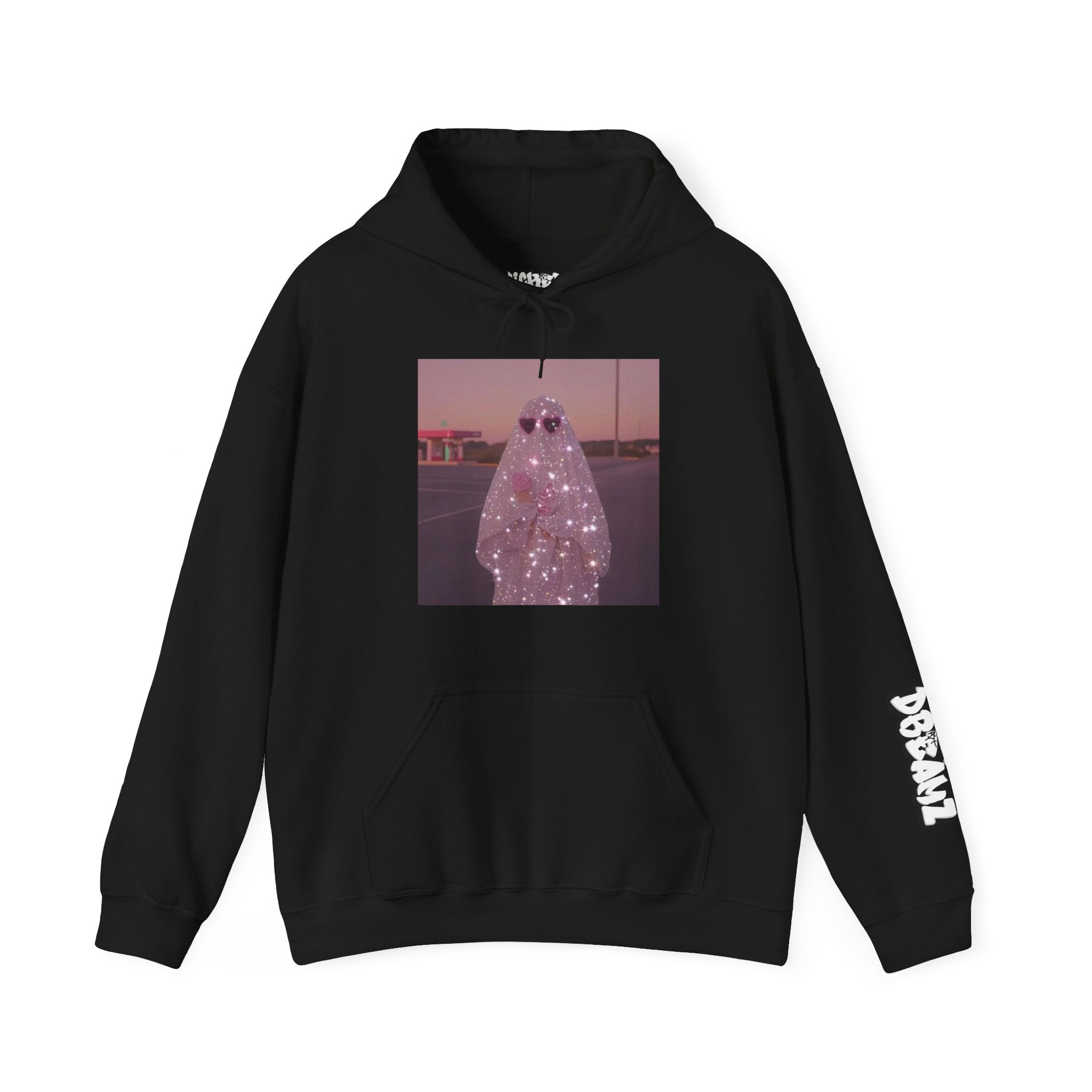 Sparkly Ghost Hoodie, Unisex Hooded Sweatshirt, Cozy Layer for Fall, Halloween Costume, Gifts for Teens, Streetwear Style