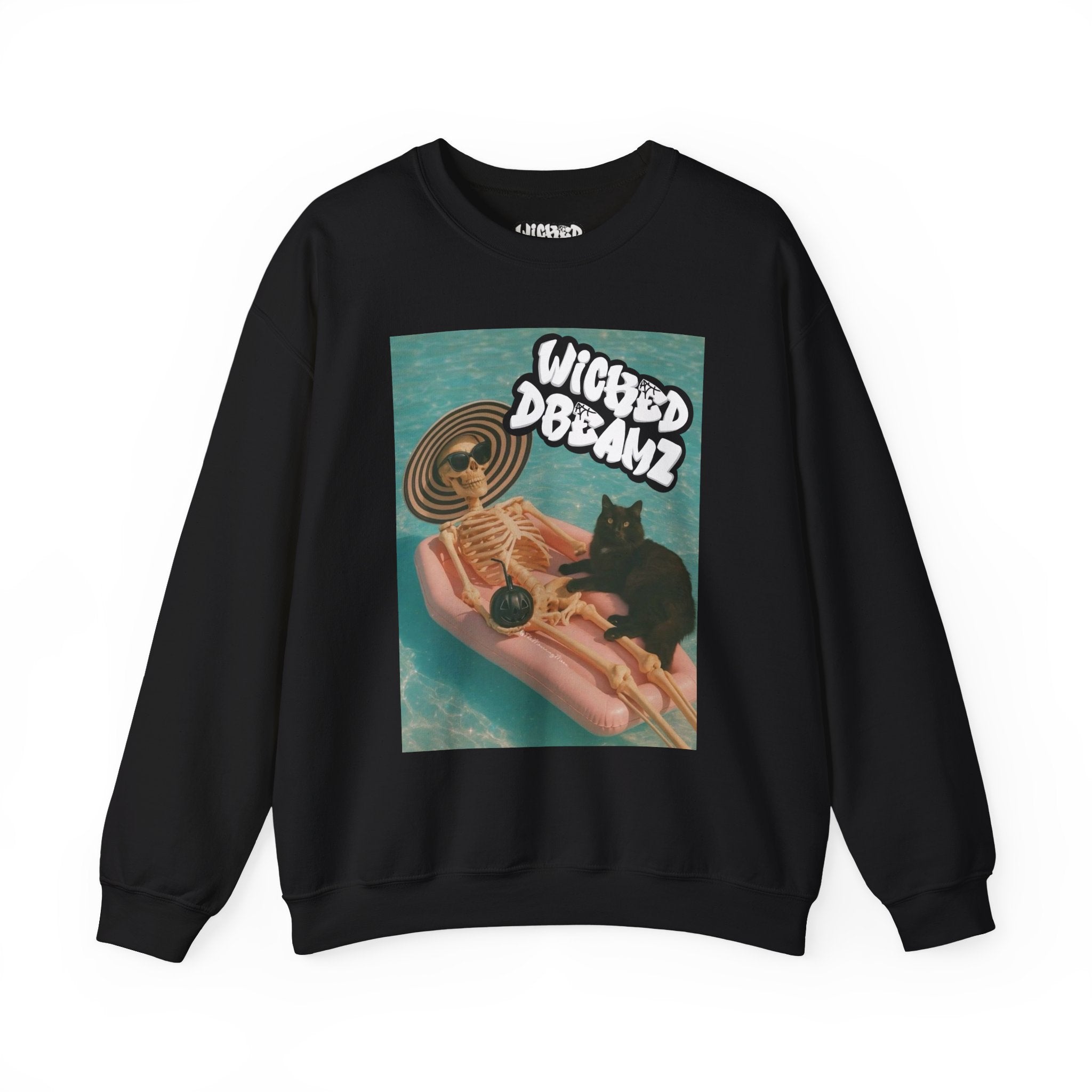 Wicked Dreams Crewneck Sweatshirt | Cozy Cat Lover Apparel, Cute Gift for Pet Owners, Casual Streetwear, Relaxed Vibe, Summer Fun