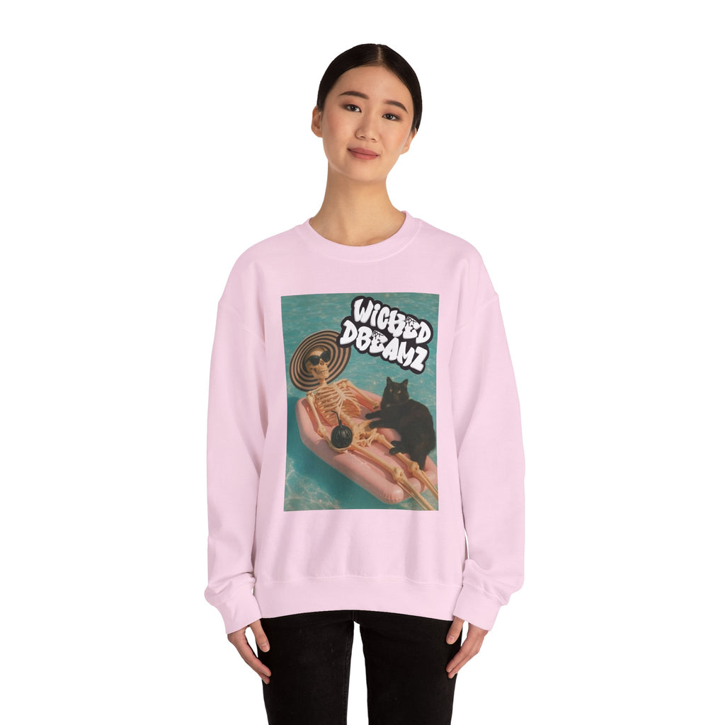 Wicked Dreams Crewneck Sweatshirt | Cozy Cat Lover Apparel, Cute Gift for Pet Owners, Casual Streetwear, Relaxed Vibe, Summer Fun
