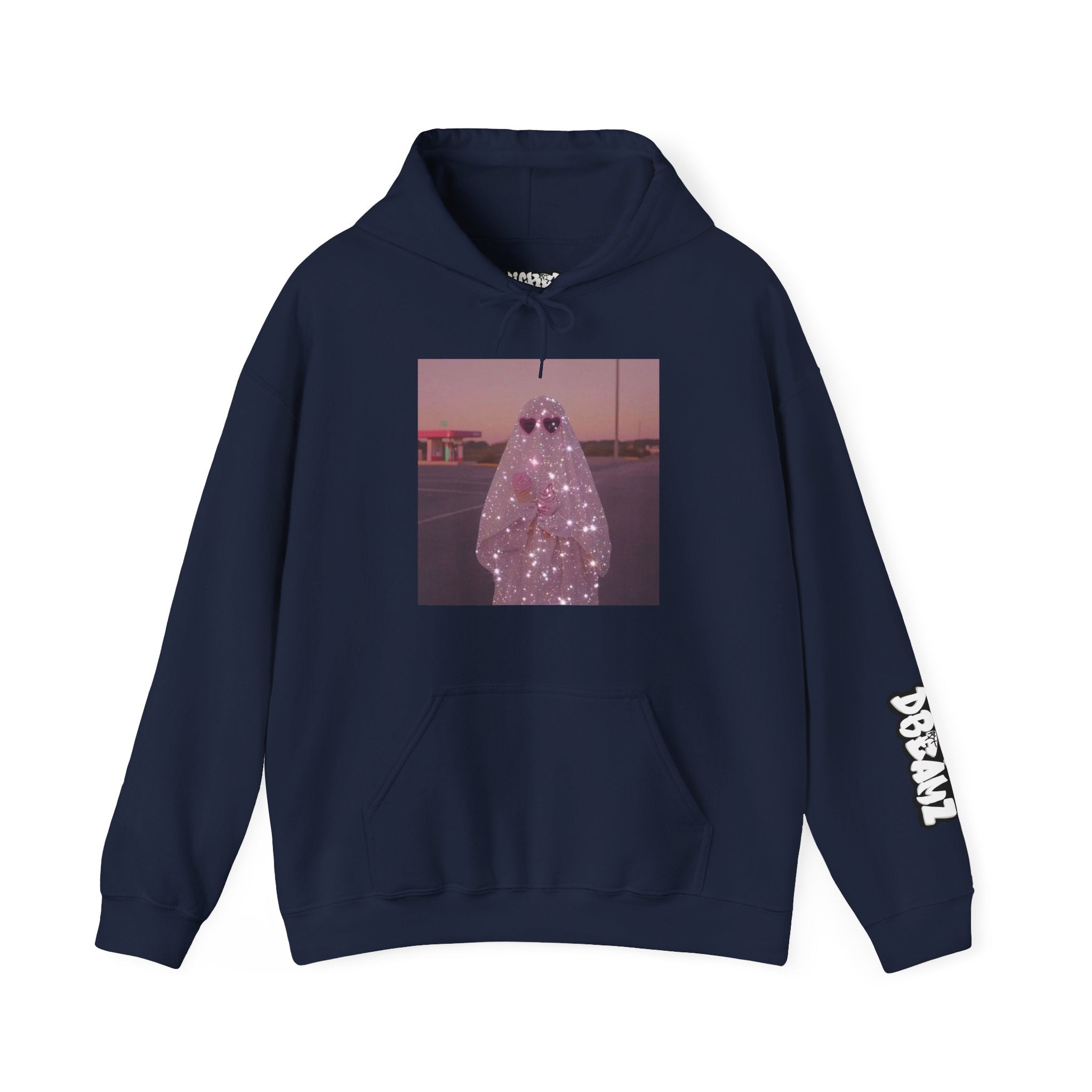 Sparkly Ghost Hoodie, Unisex Hooded Sweatshirt, Cozy Layer for Fall, Halloween Costume, Gifts for Teens, Streetwear Style