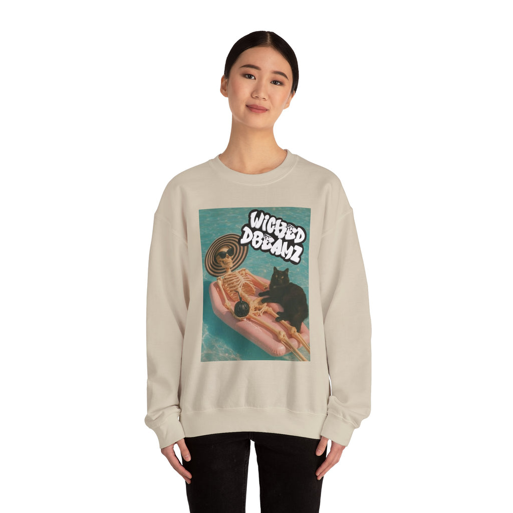 Wicked Dreams Crewneck Sweatshirt | Cozy Cat Lover Apparel, Cute Gift for Pet Owners, Casual Streetwear, Relaxed Vibe, Summer Fun