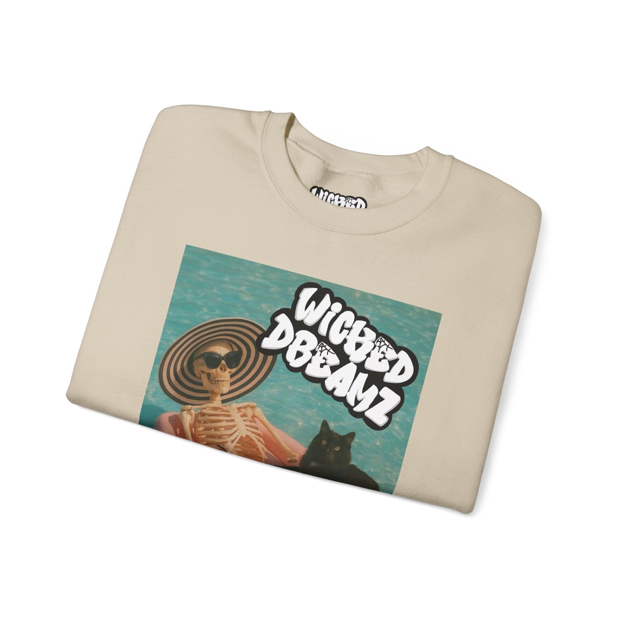 Wicked Dreams Crewneck Sweatshirt | Cozy Cat Lover Apparel, Cute Gift for Pet Owners, Casual Streetwear, Relaxed Vibe, Summer Fun