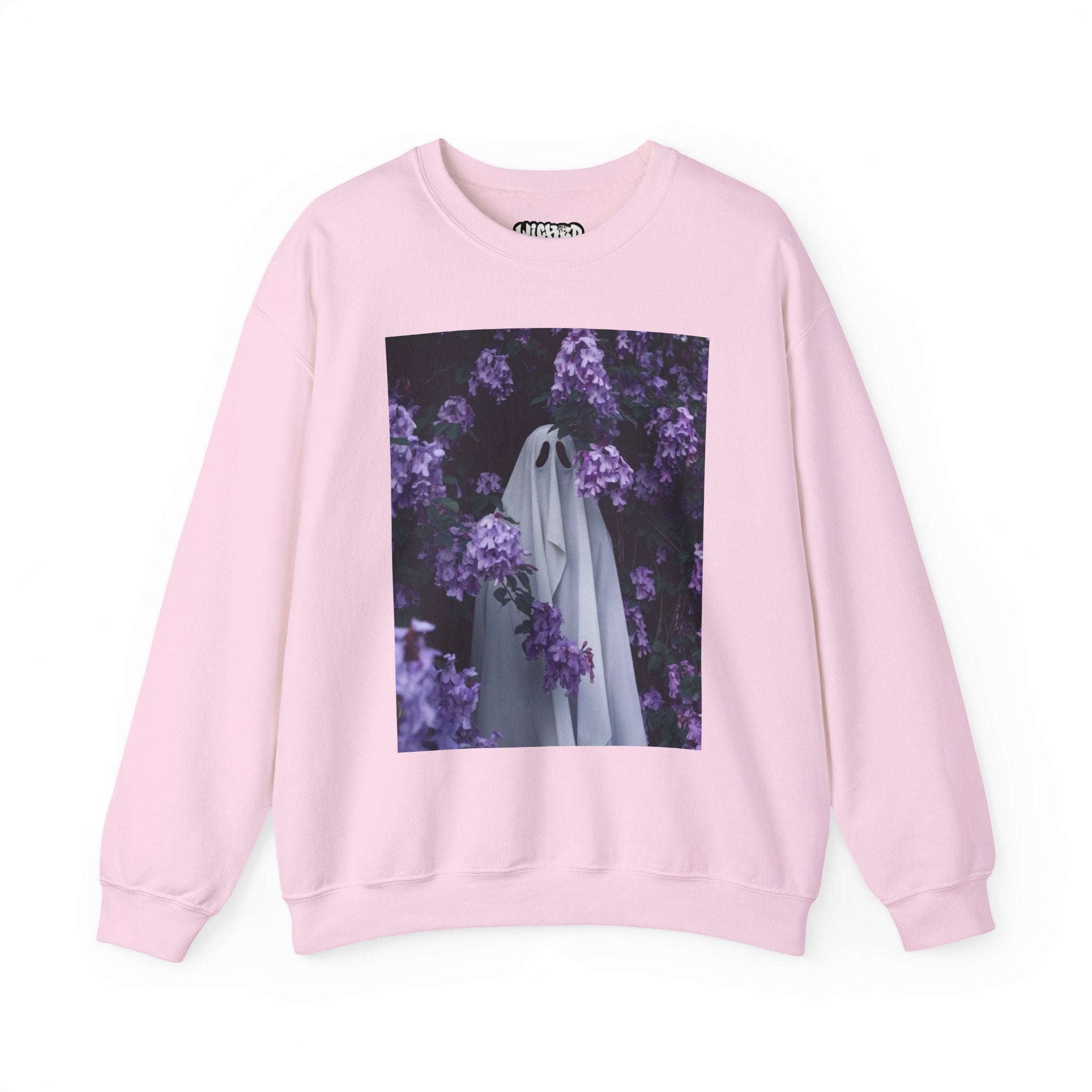 Spooky Floral Crewneck Sweatshirt - Unisex Heavy Blend, Ghost Design, Perfect for Halloween, Cozy Fall Style, Casual Comfort
