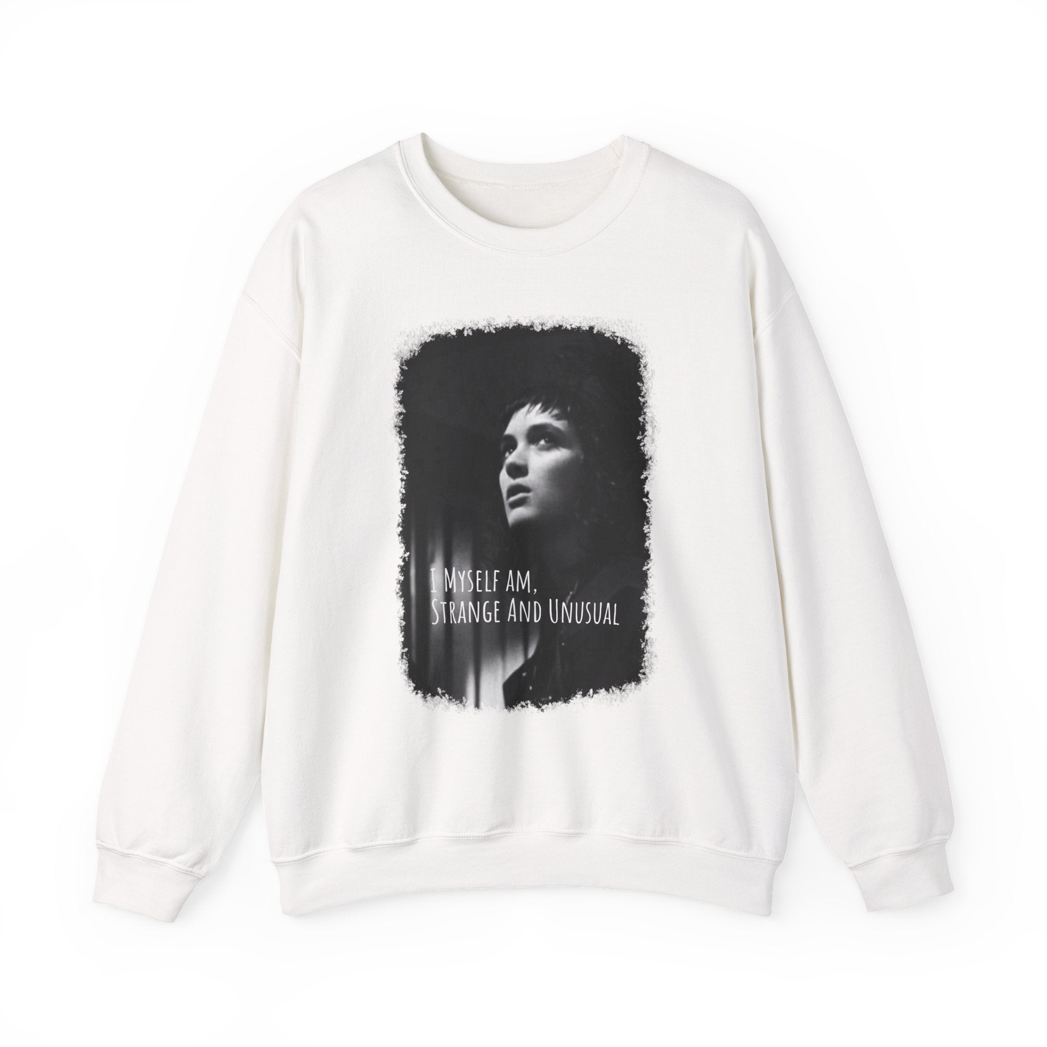 Beetlejuice Unisex Crewneck Sweatshirt: Perfect for Unique Style, Streetwear, Gifts, and Casual Outfits, Features 'I AM STRANGE AND UNUSUAL'