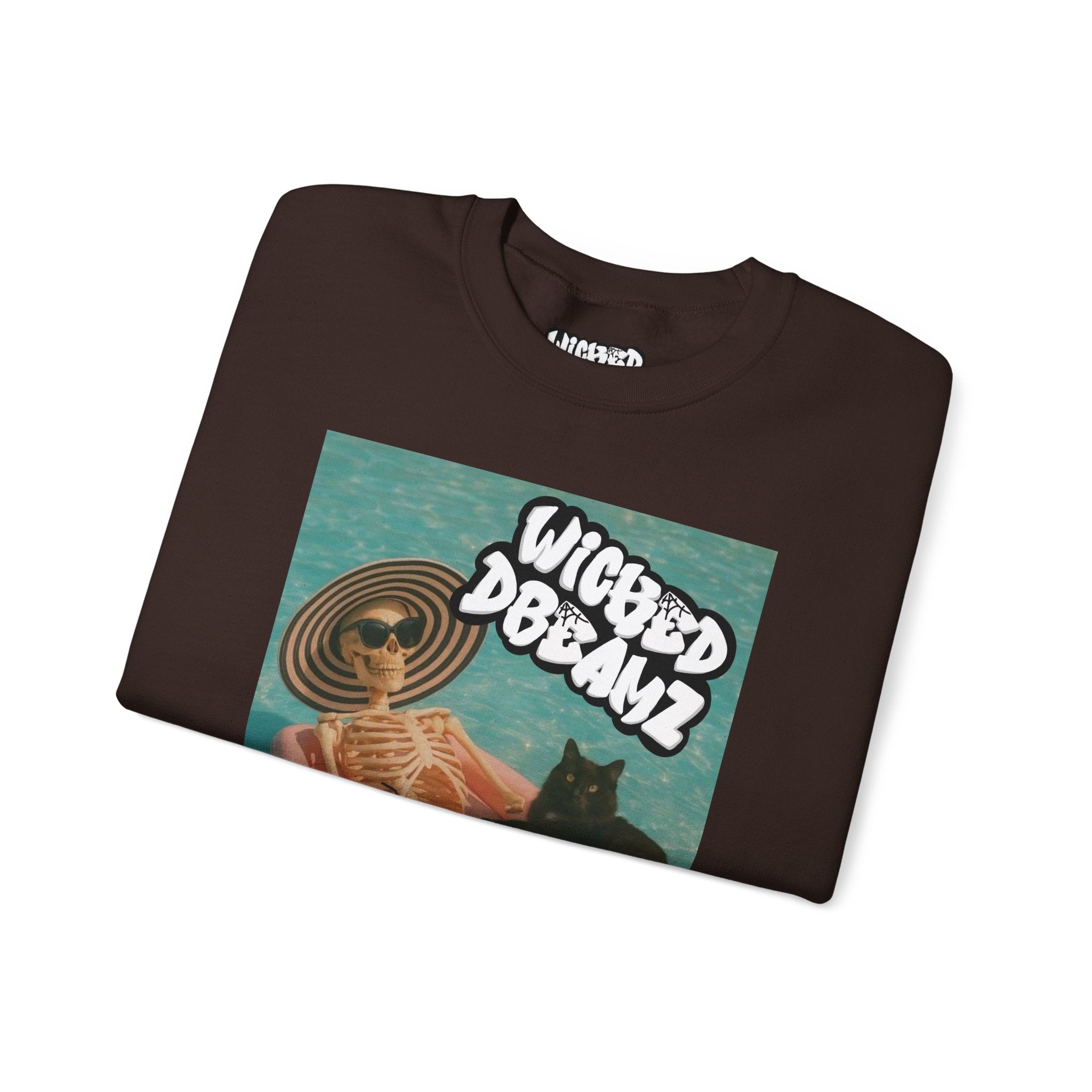Wicked Dreams Crewneck Sweatshirt | Cozy Cat Lover Apparel, Cute Gift for Pet Owners, Casual Streetwear, Relaxed Vibe, Summer Fun