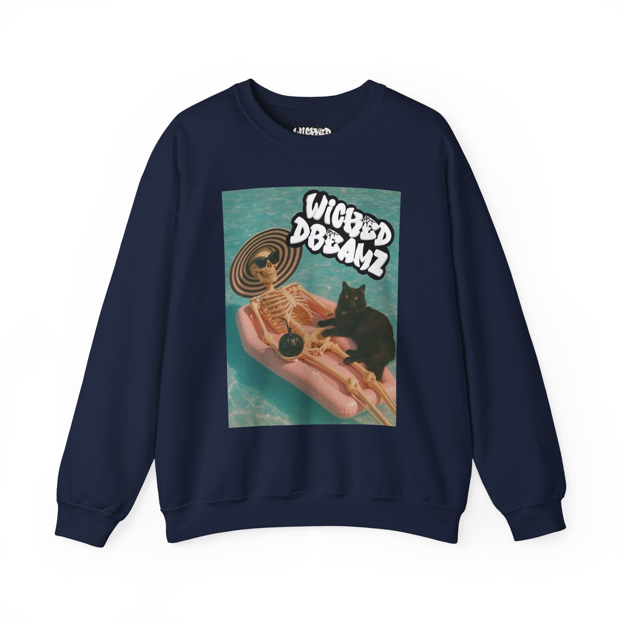 Wicked Dreams Crewneck Sweatshirt | Cozy Cat Lover Apparel, Cute Gift for Pet Owners, Casual Streetwear, Relaxed Vibe, Summer Fun