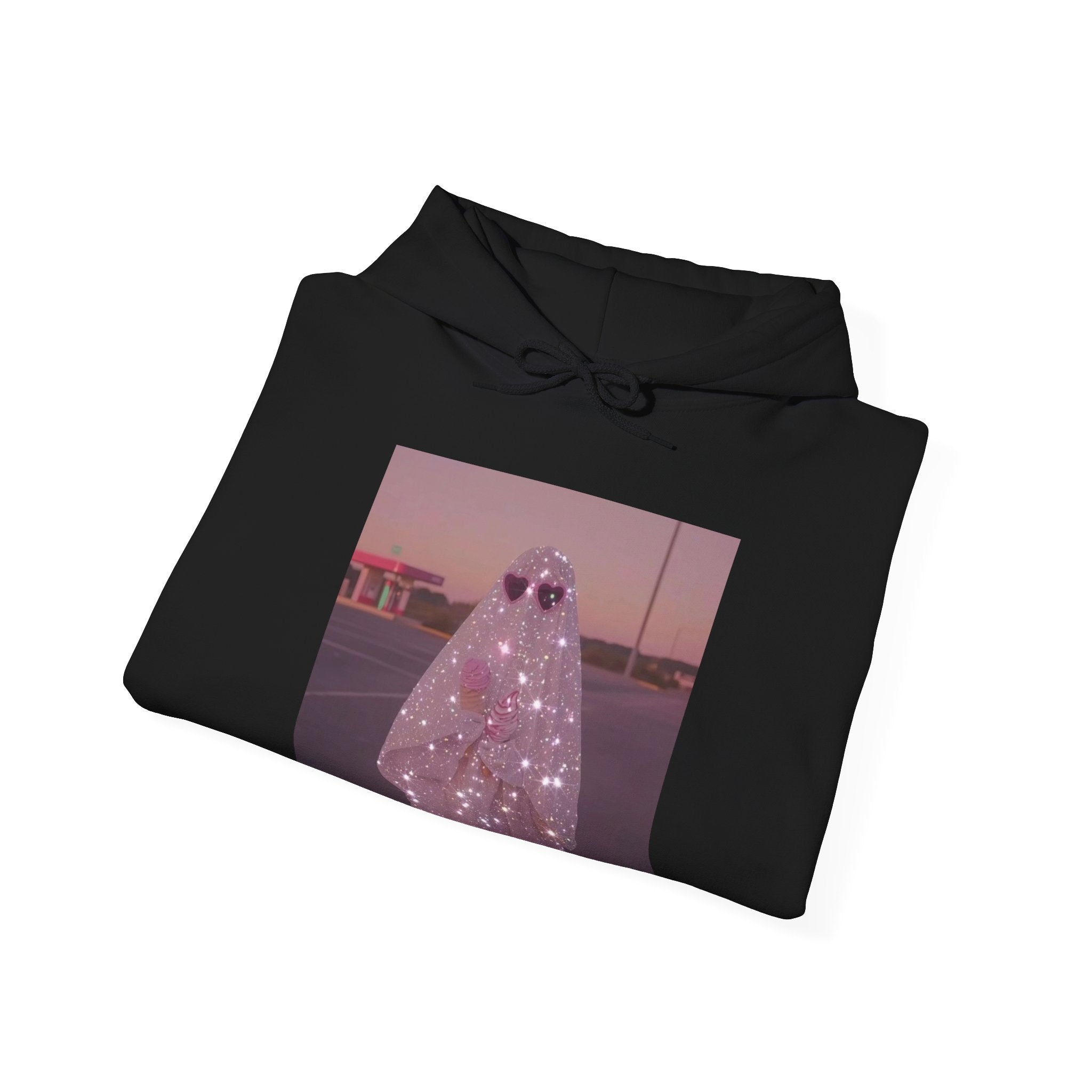 Sparkly Ghost Hoodie, Unisex Hooded Sweatshirt, Cozy Layer for Fall, Halloween Costume, Gifts for Teens, Streetwear Style