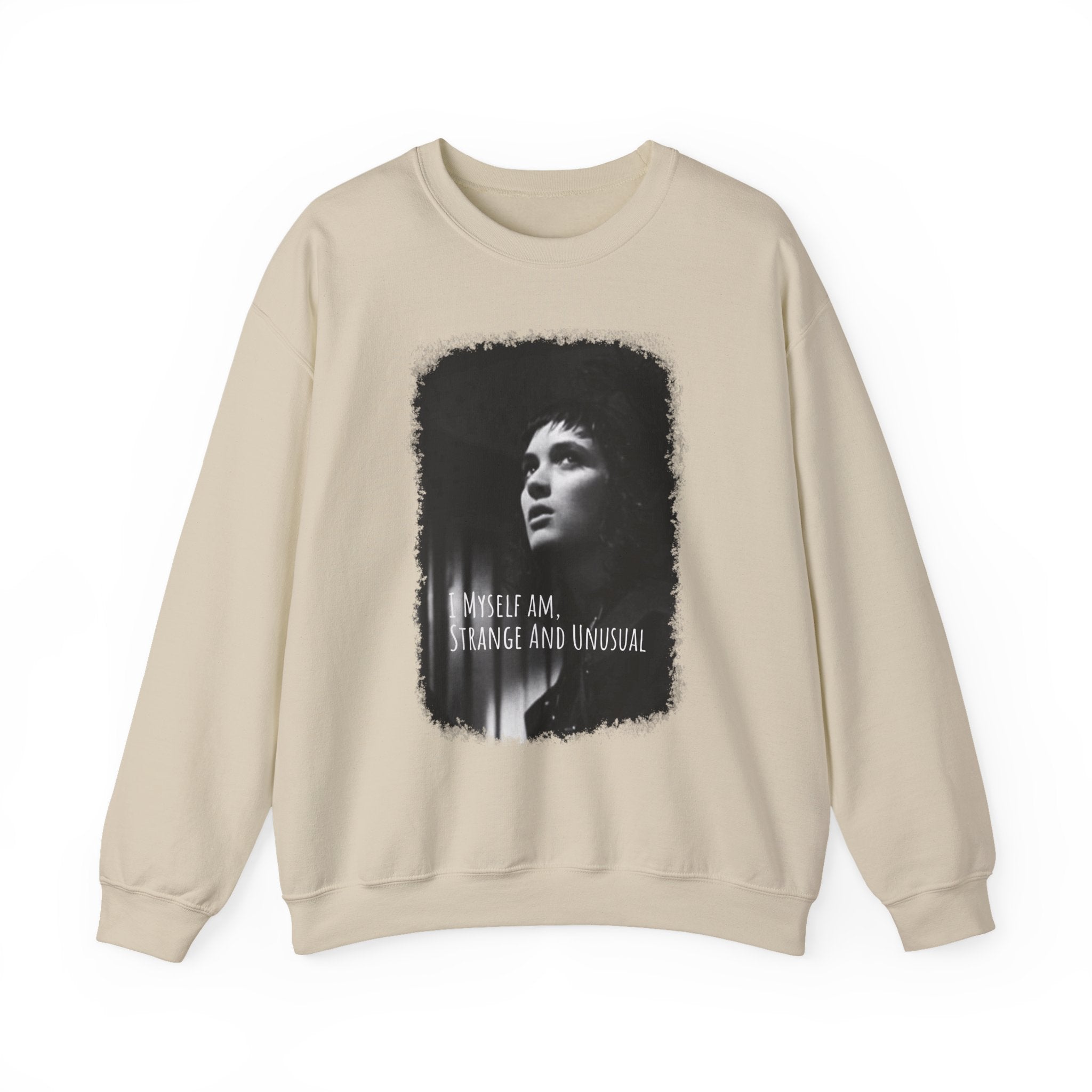 Beetlejuice Unisex Crewneck Sweatshirt: Perfect for Unique Style, Streetwear, Gifts, and Casual Outfits, Features 'I AM STRANGE AND UNUSUAL'