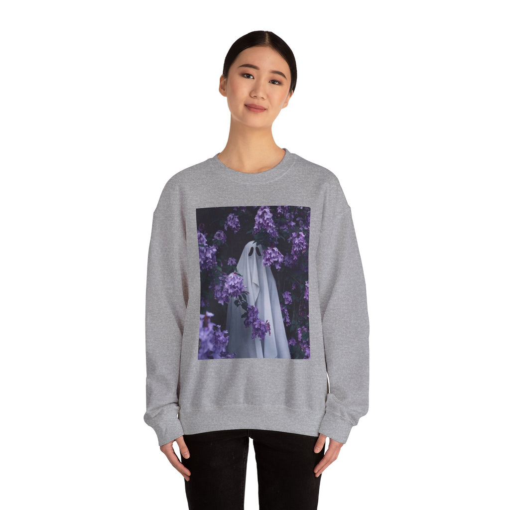 Spooky Floral Crewneck Sweatshirt - Unisex Heavy Blend, Ghost Design, Perfect for Halloween, Cozy Fall Style, Casual Comfort