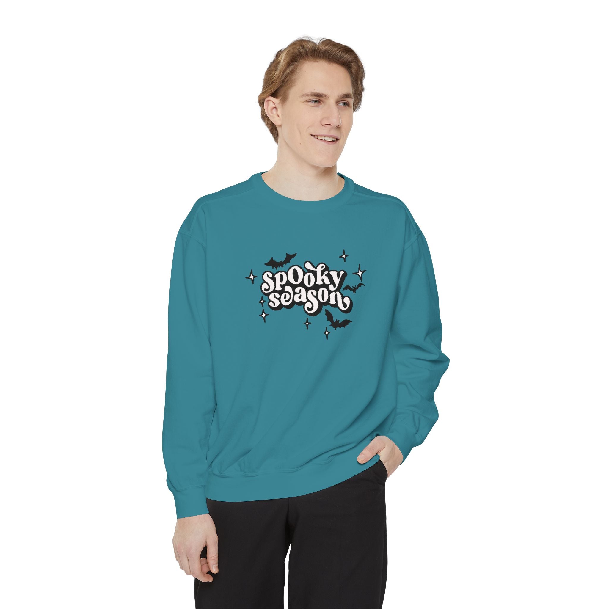 Spooky Season Sweatshirt - Unisex Garment-Dyed, Halloween Apparel, Cozy Fall Fashion, Wicked DBBAMZ Design, Perfect for October Celebrations