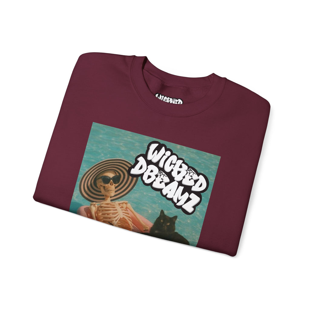 Wicked Dreams Crewneck Sweatshirt | Cozy Cat Lover Apparel, Cute Gift for Pet Owners, Casual Streetwear, Relaxed Vibe, Summer Fun