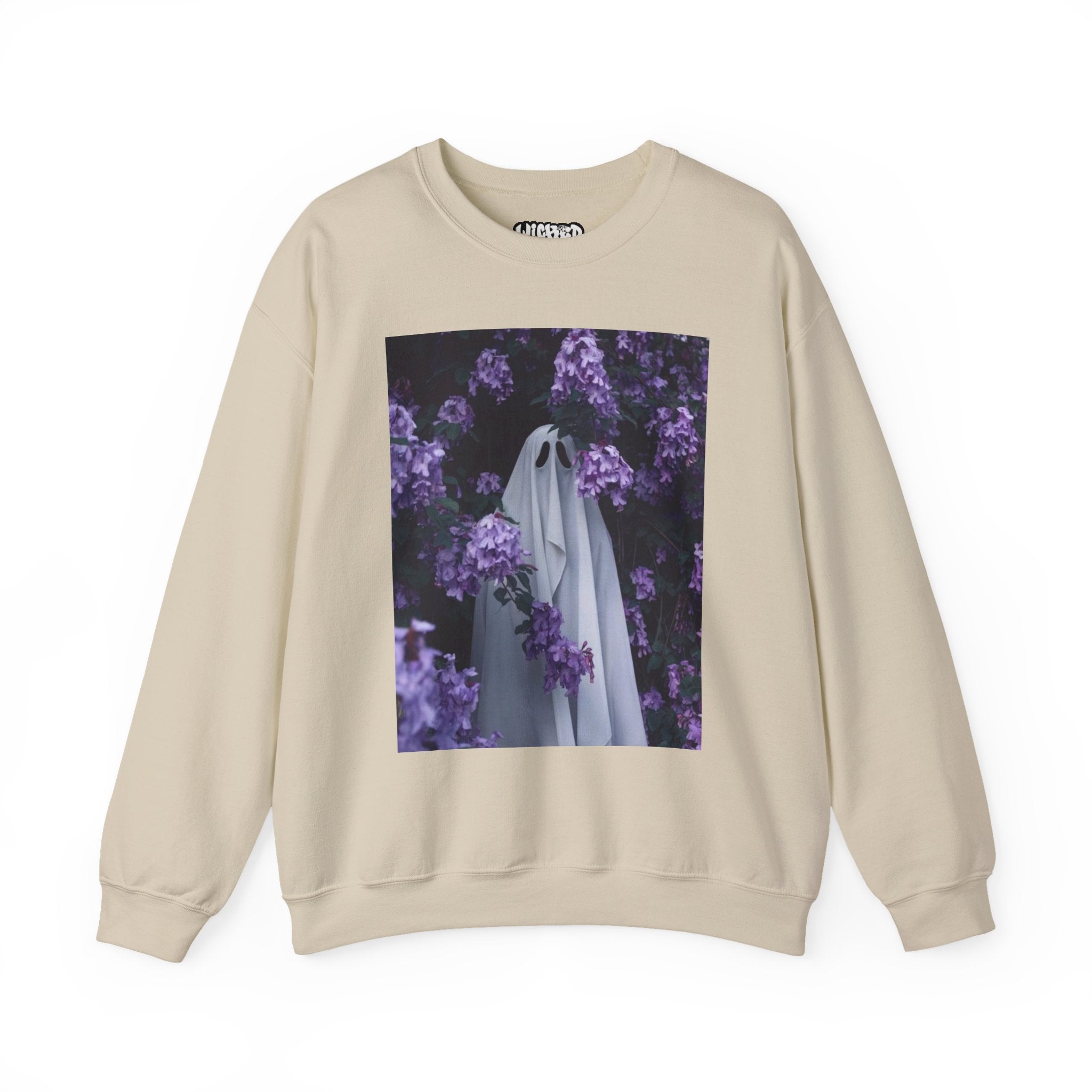 Spooky Floral Crewneck Sweatshirt - Unisex Heavy Blend, Ghost Design, Perfect for Halloween, Cozy Fall Style, Casual Comfort