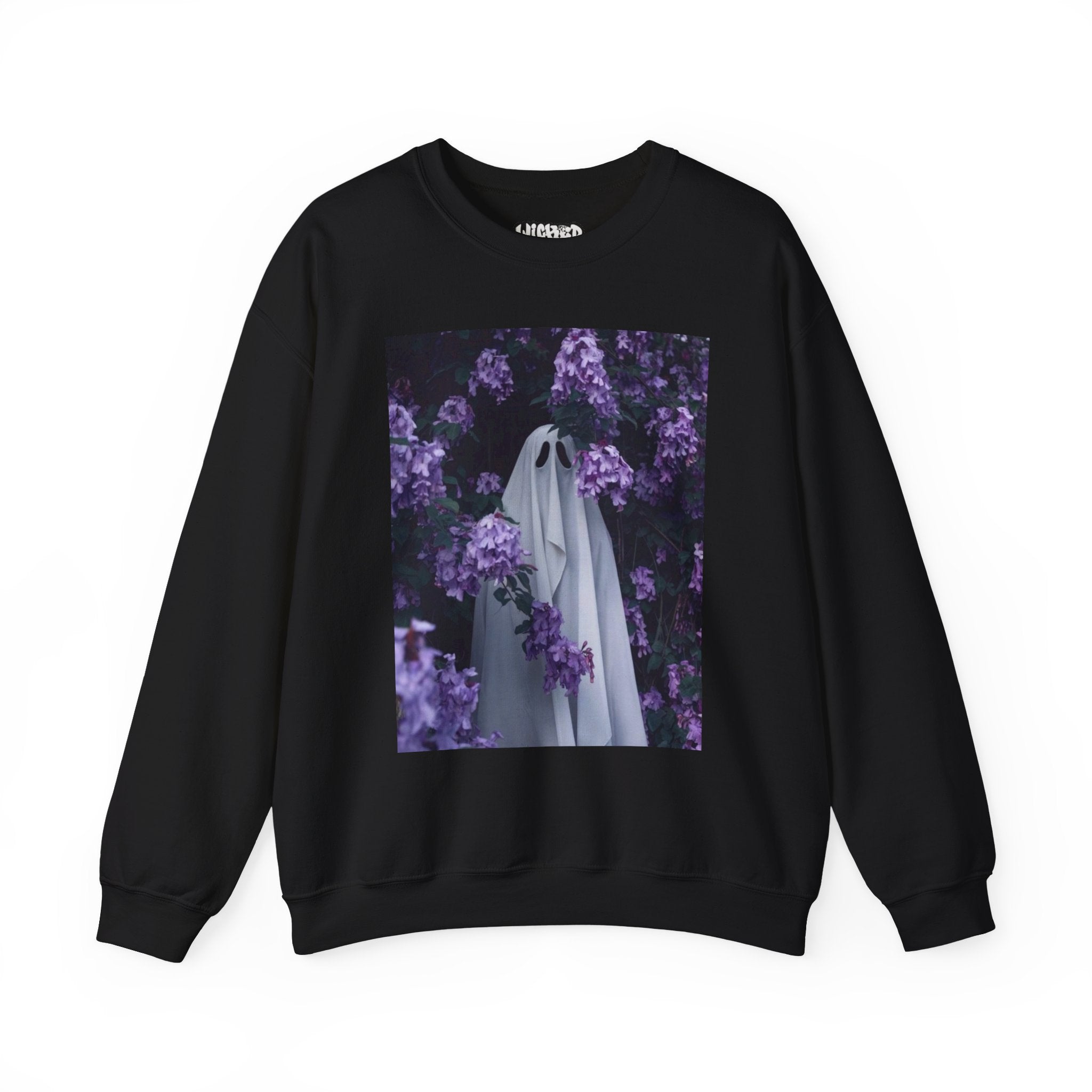 Spooky Floral Crewneck Sweatshirt - Unisex Heavy Blend, Ghost Design, Perfect for Halloween, Cozy Fall Style, Casual Comfort