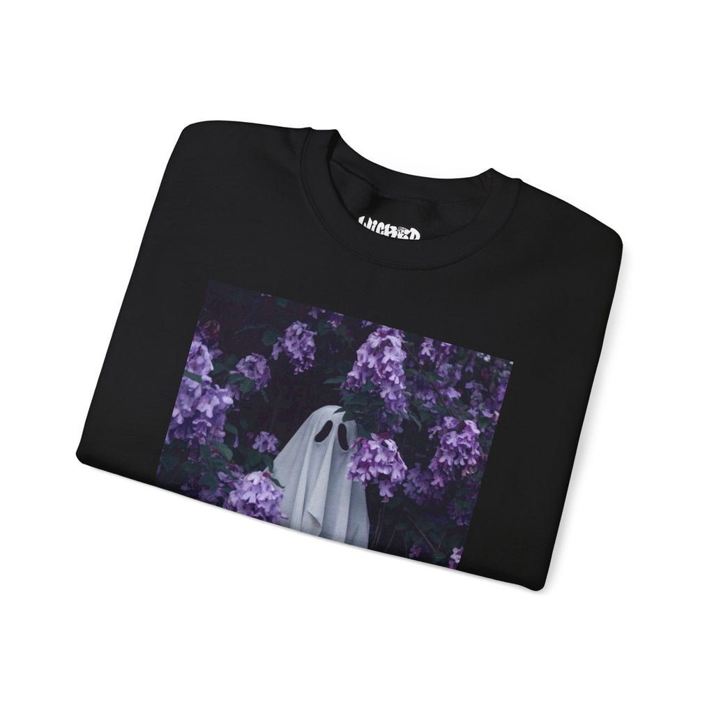Spooky Floral Crewneck Sweatshirt - Unisex Heavy Blend, Ghost Design, Perfect for Halloween, Cozy Fall Style, Casual Comfort