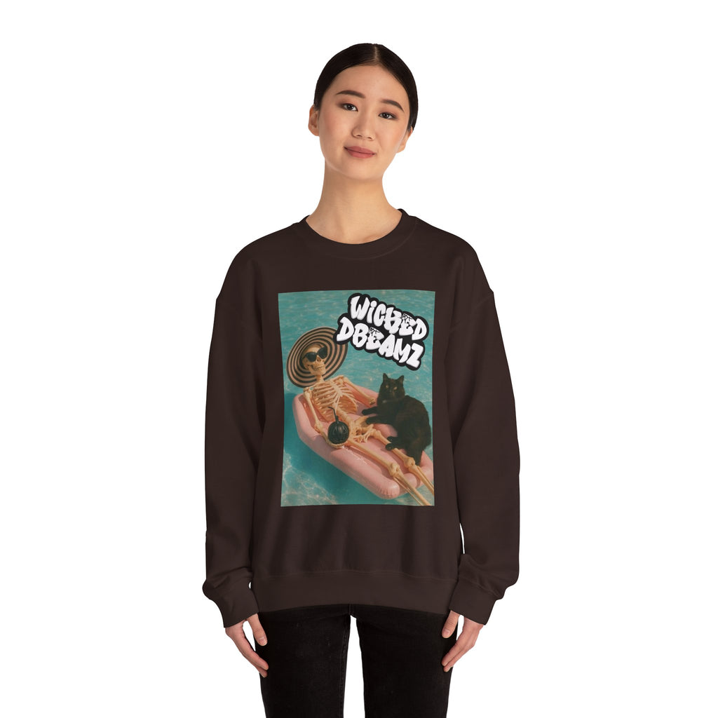 Wicked Dreams Crewneck Sweatshirt | Cozy Cat Lover Apparel, Cute Gift for Pet Owners, Casual Streetwear, Relaxed Vibe, Summer Fun