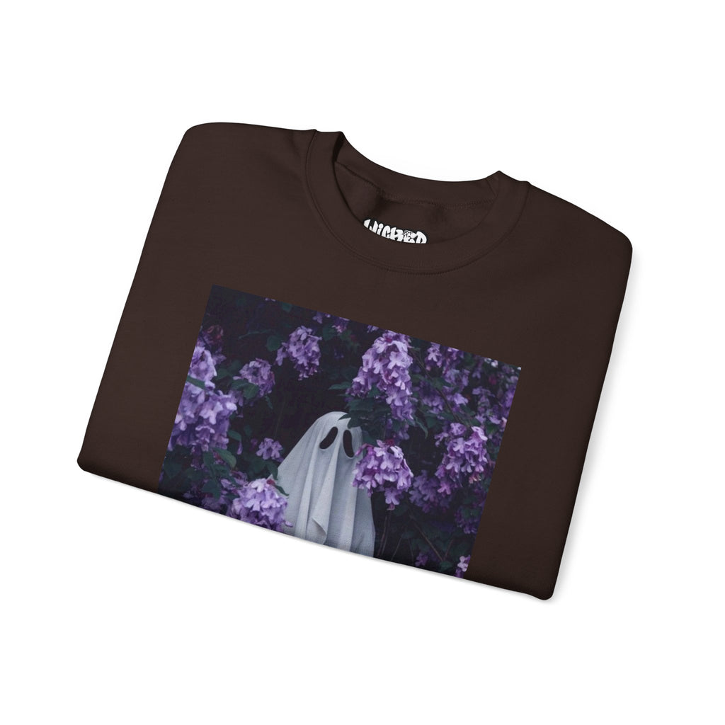 Spooky Floral Crewneck Sweatshirt - Unisex Heavy Blend, Ghost Design, Perfect for Halloween, Cozy Fall Style, Casual Comfort