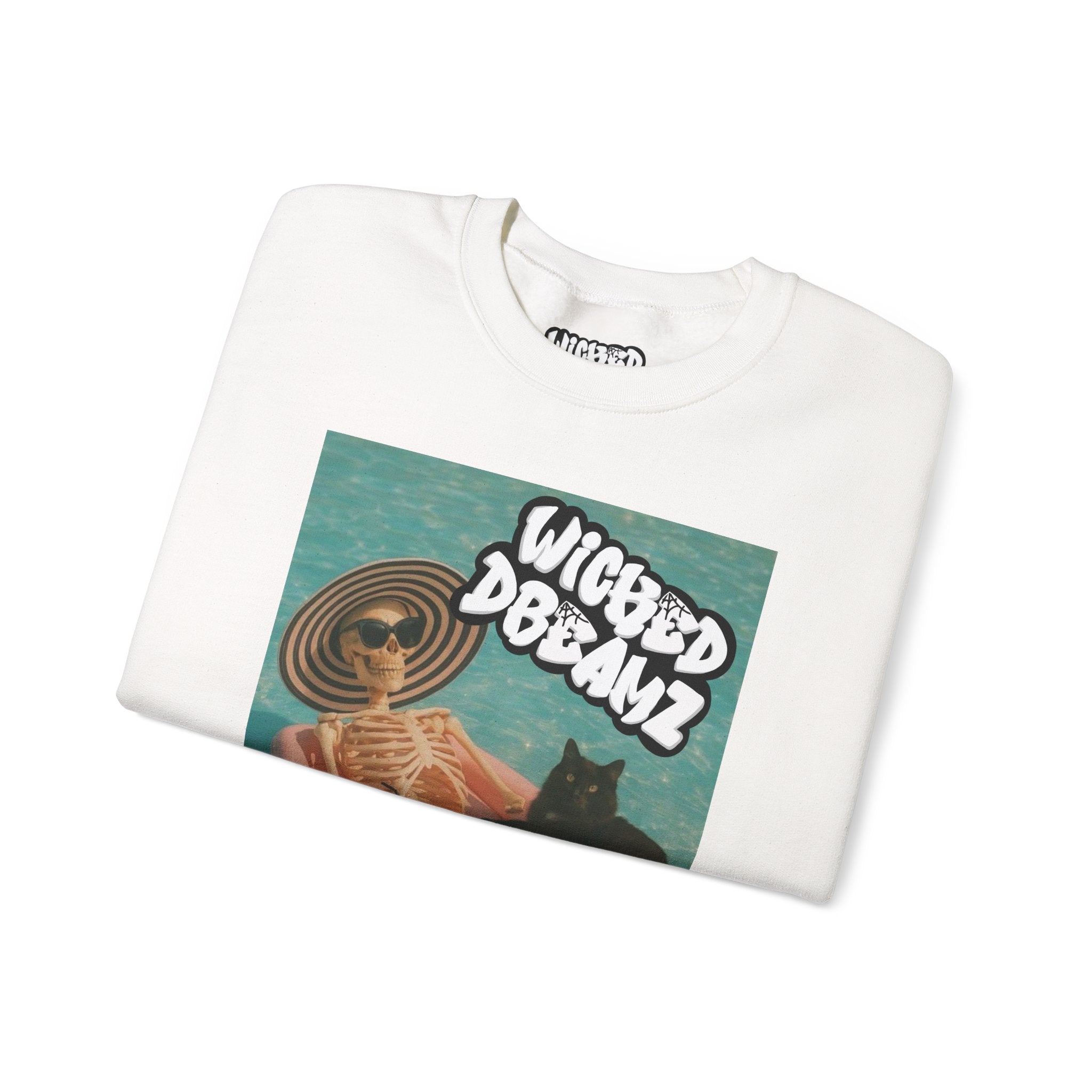 Wicked Dreams Crewneck Sweatshirt | Cozy Cat Lover Apparel, Cute Gift for Pet Owners, Casual Streetwear, Relaxed Vibe, Summer Fun