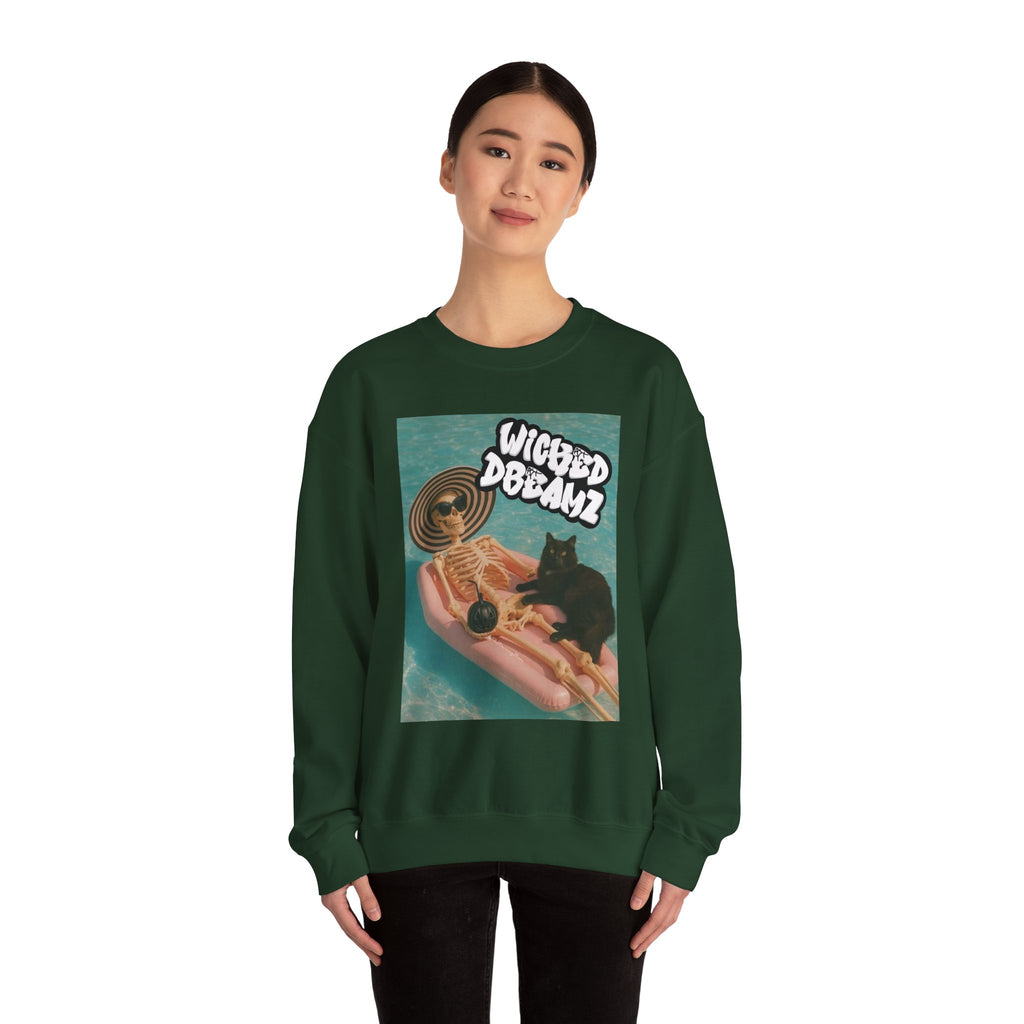 Wicked Dreams Crewneck Sweatshirt | Cozy Cat Lover Apparel, Cute Gift for Pet Owners, Casual Streetwear, Relaxed Vibe, Summer Fun