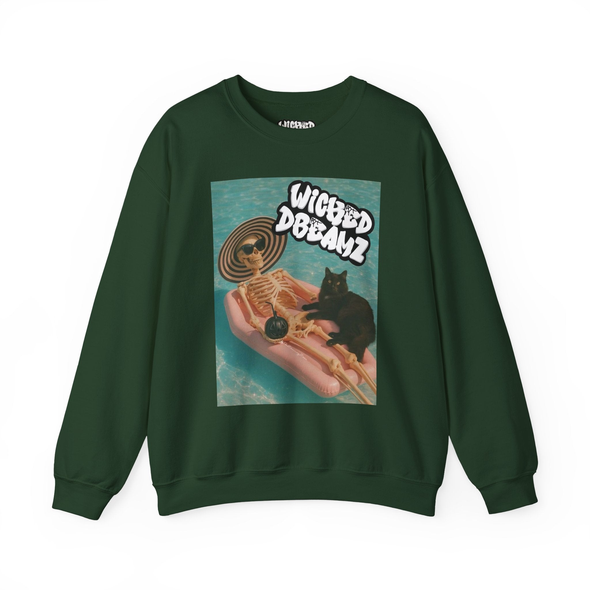 Wicked Dreams Crewneck Sweatshirt | Cozy Cat Lover Apparel, Cute Gift for Pet Owners, Casual Streetwear, Relaxed Vibe, Summer Fun
