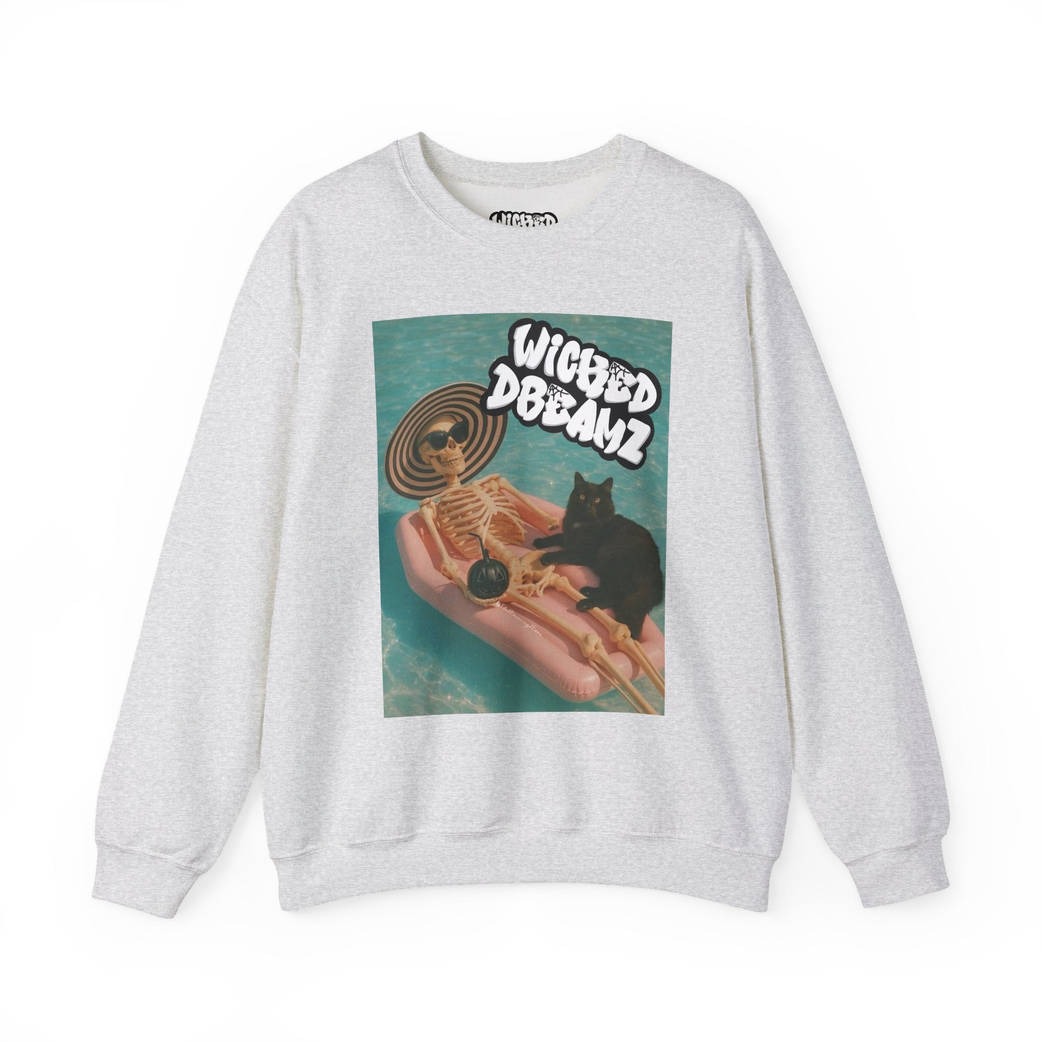 Wicked Dreams Crewneck Sweatshirt | Cozy Cat Lover Apparel, Cute Gift for Pet Owners, Casual Streetwear, Relaxed Vibe, Summer Fun