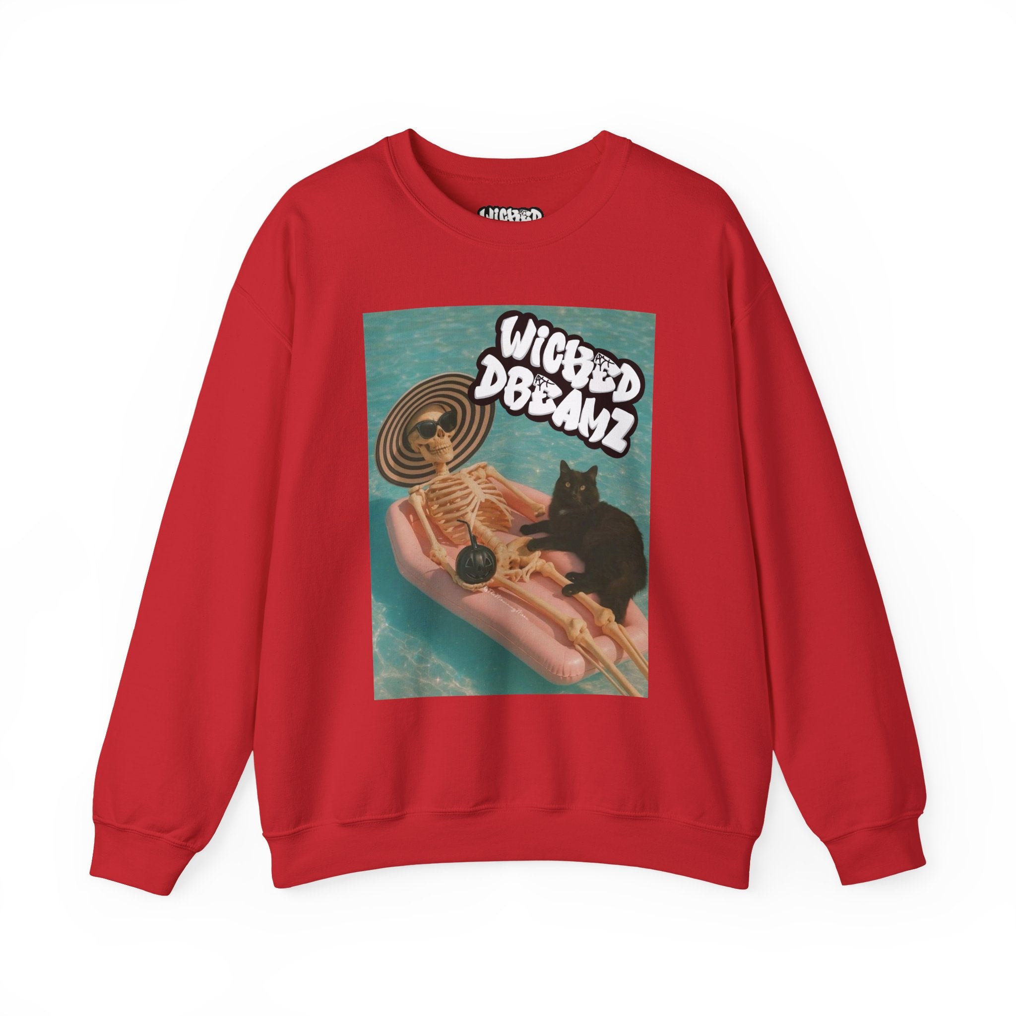 Wicked Dreams Crewneck Sweatshirt | Cozy Cat Lover Apparel, Cute Gift for Pet Owners, Casual Streetwear, Relaxed Vibe, Summer Fun