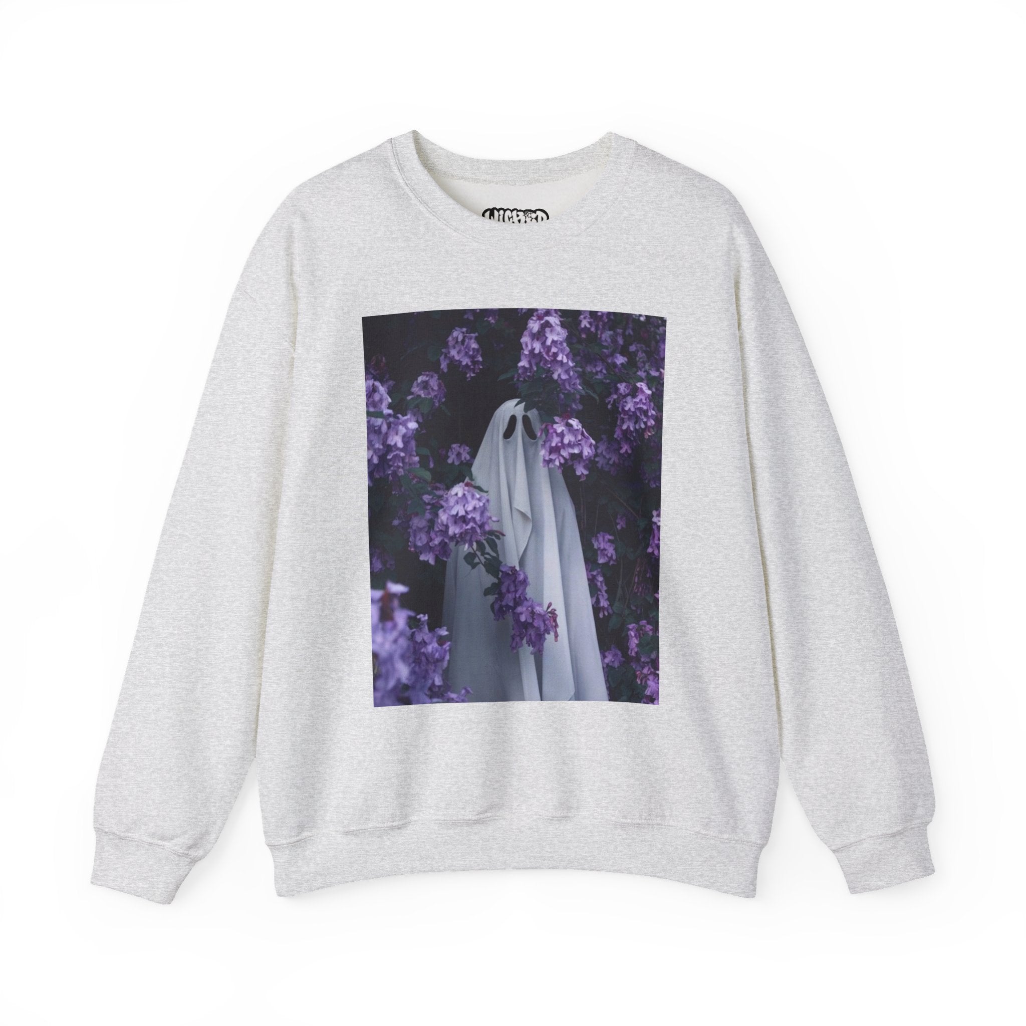 Spooky Floral Crewneck Sweatshirt - Unisex Heavy Blend, Ghost Design, Perfect for Halloween, Cozy Fall Style, Casual Comfort