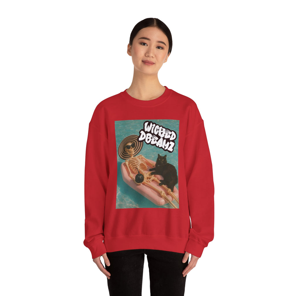 Wicked Dreams Crewneck Sweatshirt | Cozy Cat Lover Apparel, Cute Gift for Pet Owners, Casual Streetwear, Relaxed Vibe, Summer Fun