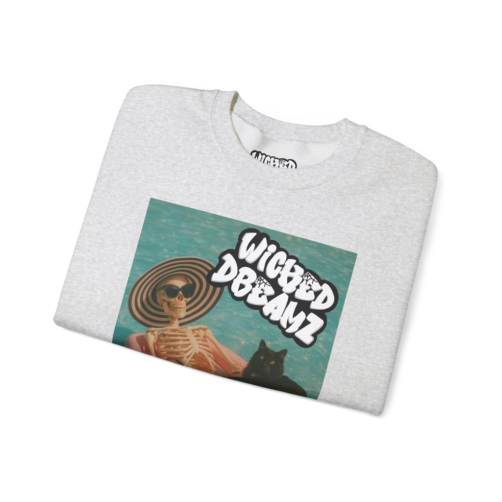 Wicked Dreams Crewneck Sweatshirt | Cozy Cat Lover Apparel, Cute Gift for Pet Owners, Casual Streetwear, Relaxed Vibe, Summer Fun