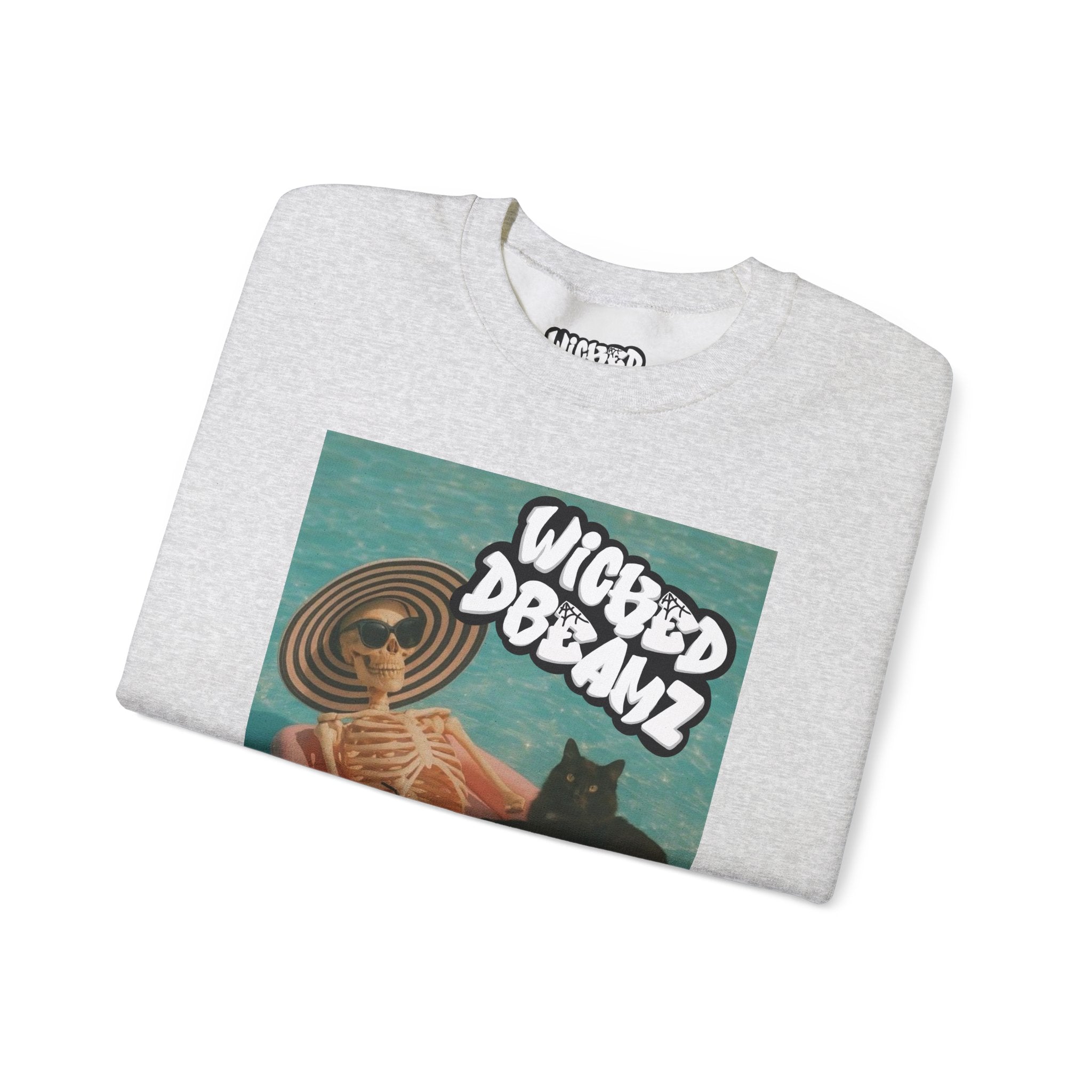 Wicked Dreams Crewneck Sweatshirt | Cozy Cat Lover Apparel, Cute Gift for Pet Owners, Casual Streetwear, Relaxed Vibe, Summer Fun