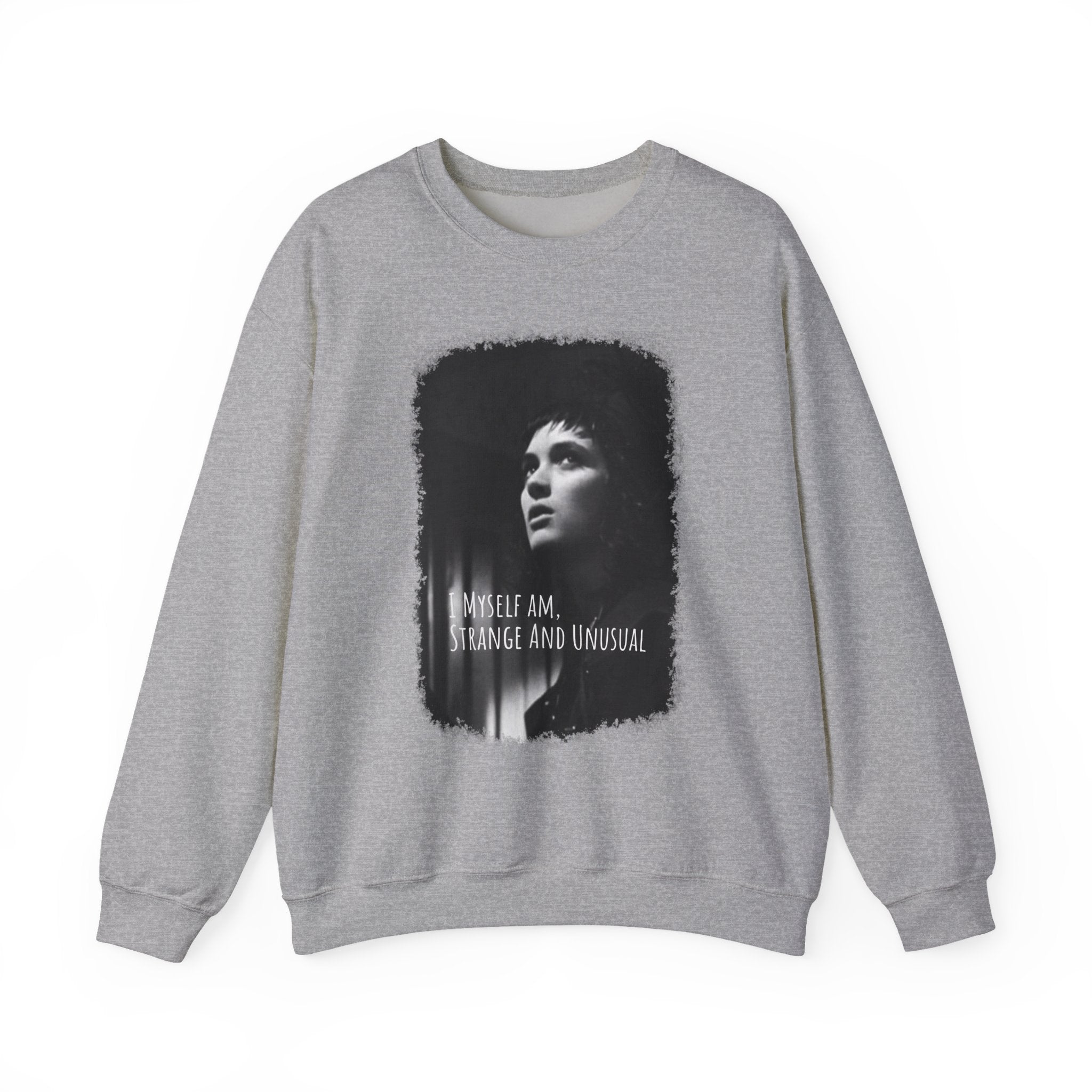 Beetlejuice Unisex Crewneck Sweatshirt: Perfect for Unique Style, Streetwear, Gifts, and Casual Outfits, Features 'I AM STRANGE AND UNUSUAL'