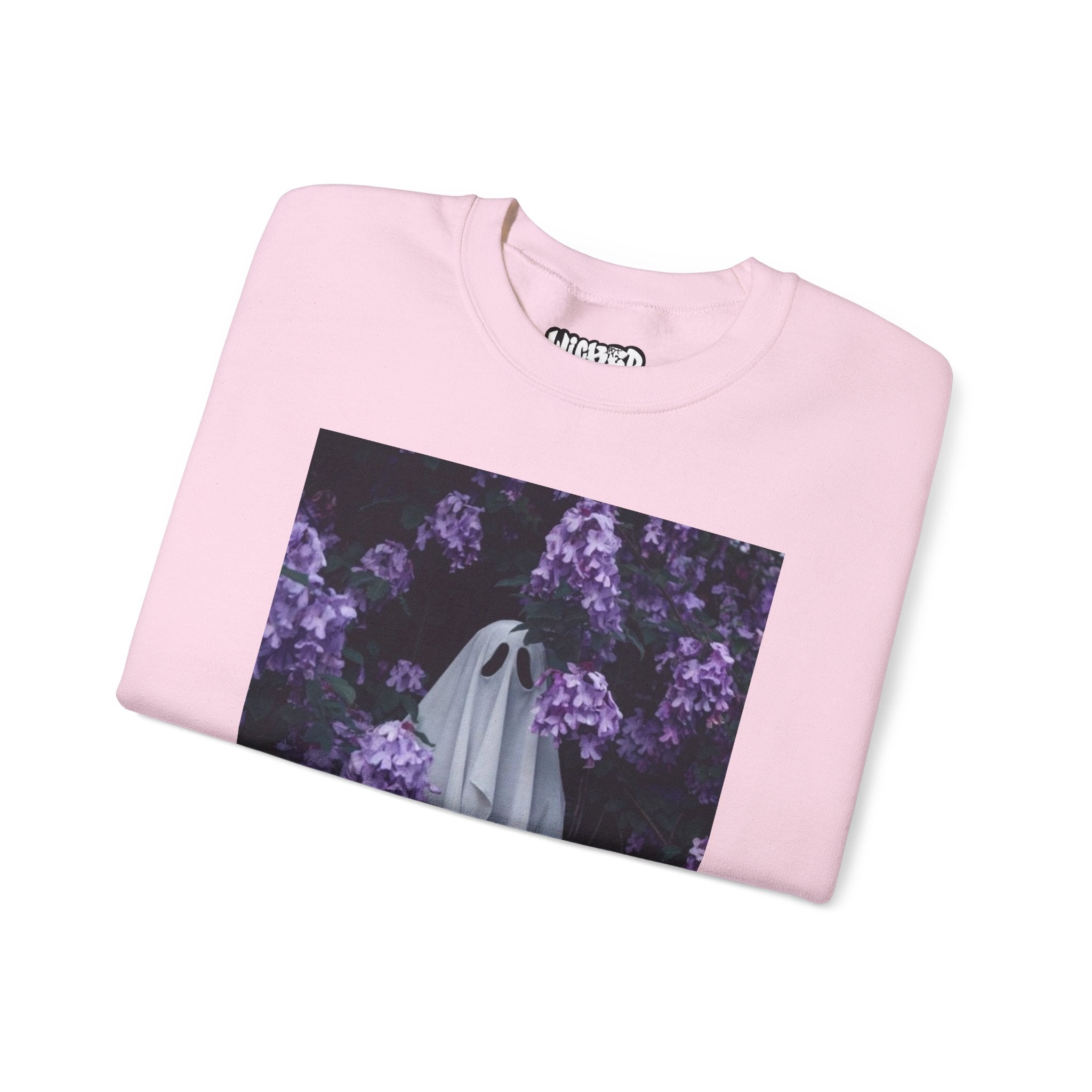 Spooky Floral Crewneck Sweatshirt - Unisex Heavy Blend, Ghost Design, Perfect for Halloween, Cozy Fall Style, Casual Comfort