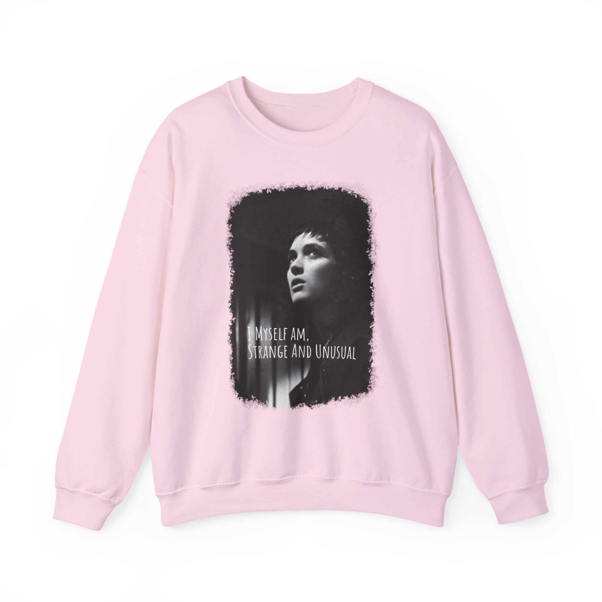 Beetlejuice Unisex Crewneck Sweatshirt: Perfect for Unique Style, Streetwear, Gifts, and Casual Outfits, Features 'I AM STRANGE AND UNUSUAL'