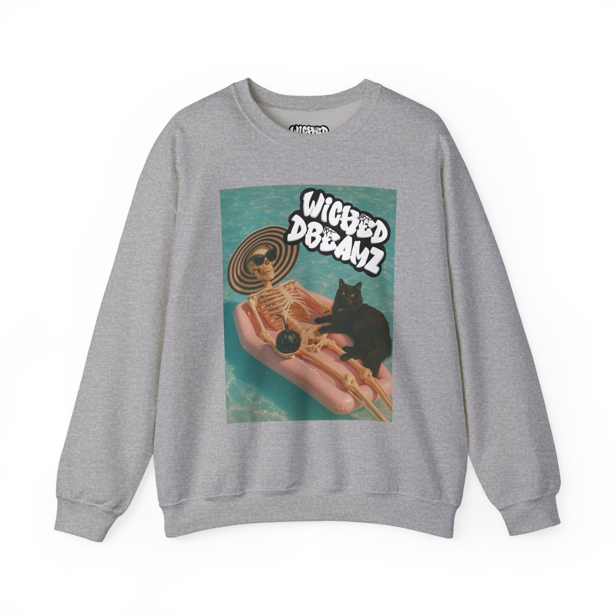 Wicked Dreams Crewneck Sweatshirt | Cozy Cat Lover Apparel, Cute Gift for Pet Owners, Casual Streetwear, Relaxed Vibe, Summer Fun