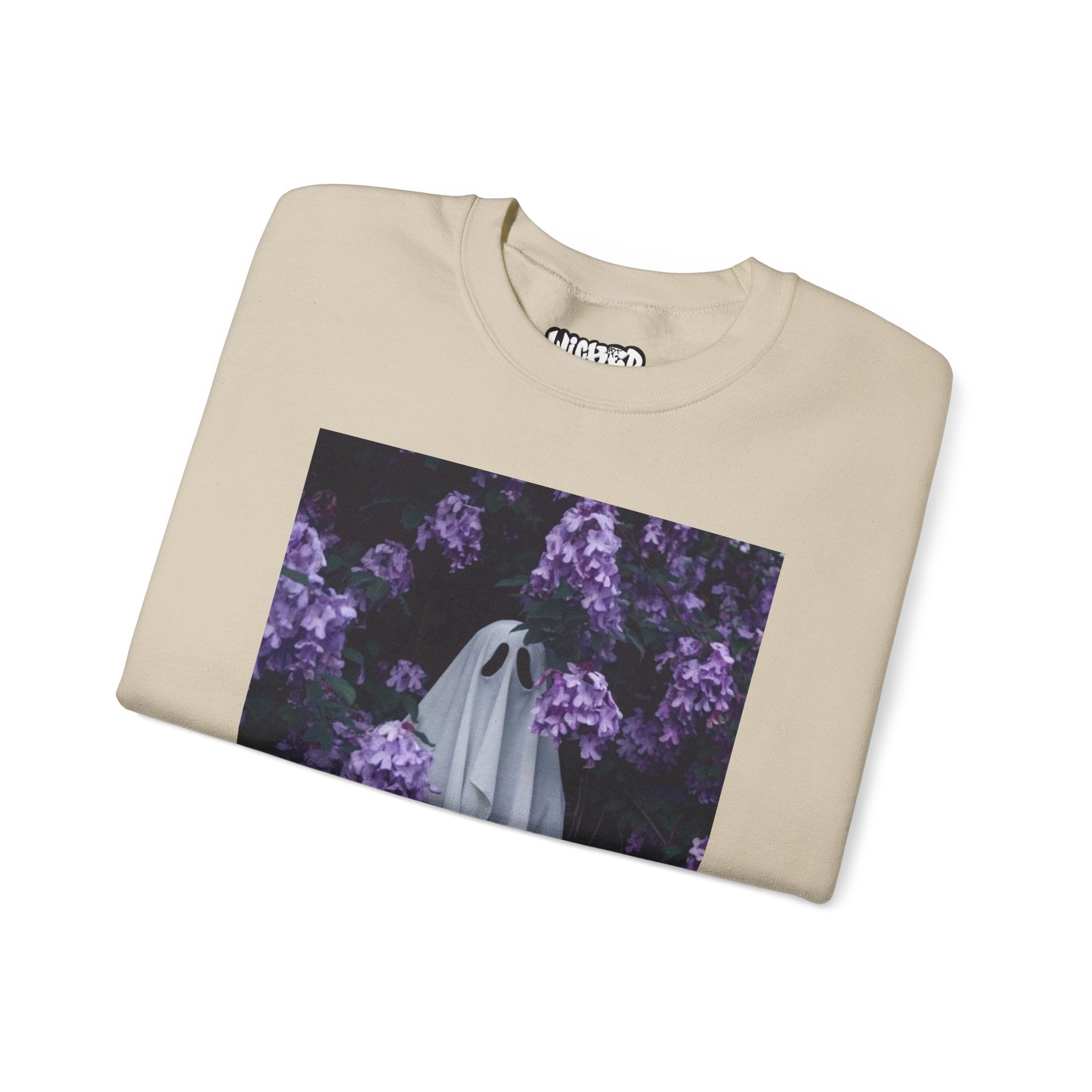 Spooky Floral Crewneck Sweatshirt - Unisex Heavy Blend, Ghost Design, Perfect for Halloween, Cozy Fall Style, Casual Comfort