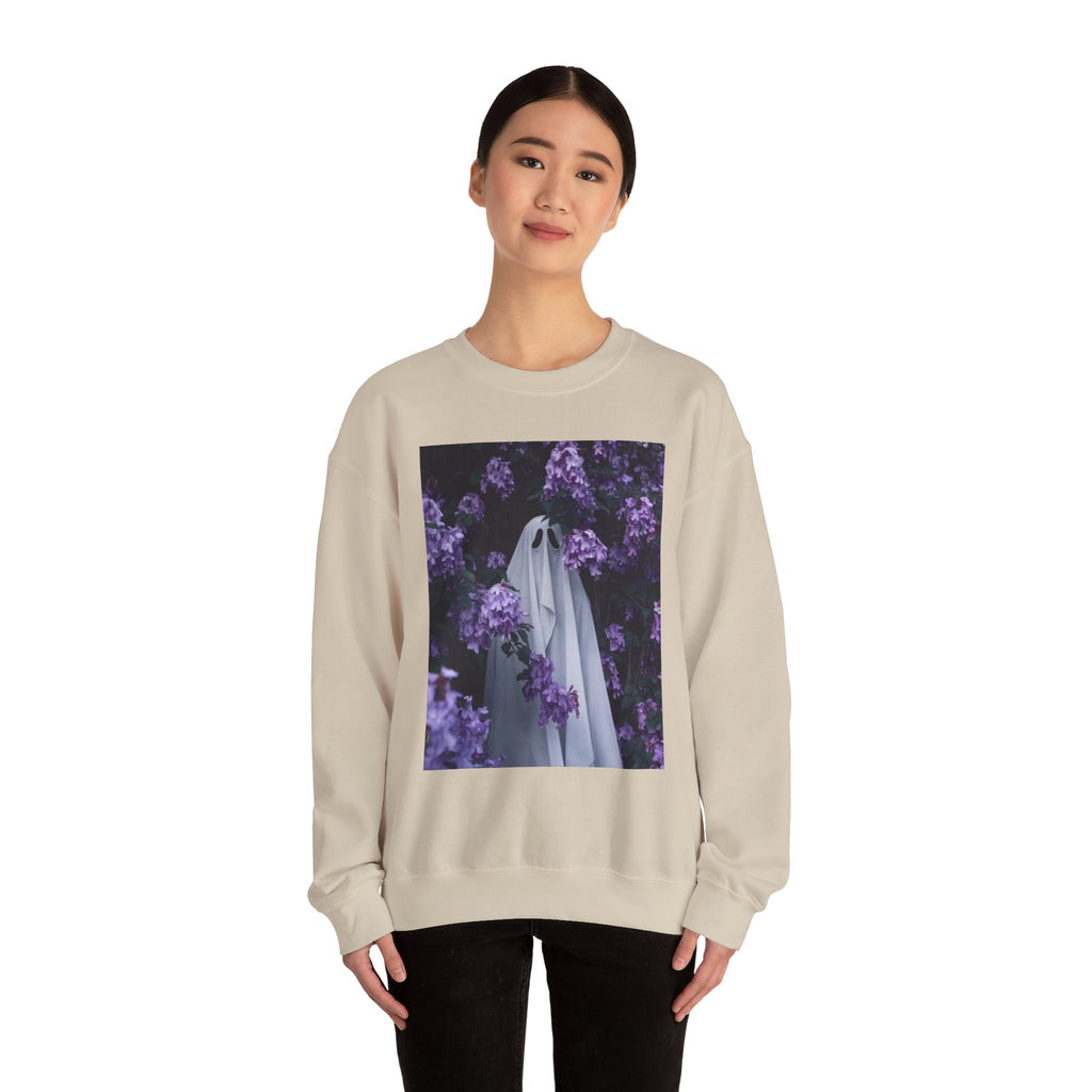 Spooky Floral Crewneck Sweatshirt - Unisex Heavy Blend, Ghost Design, Perfect for Halloween, Cozy Fall Style, Casual Comfort