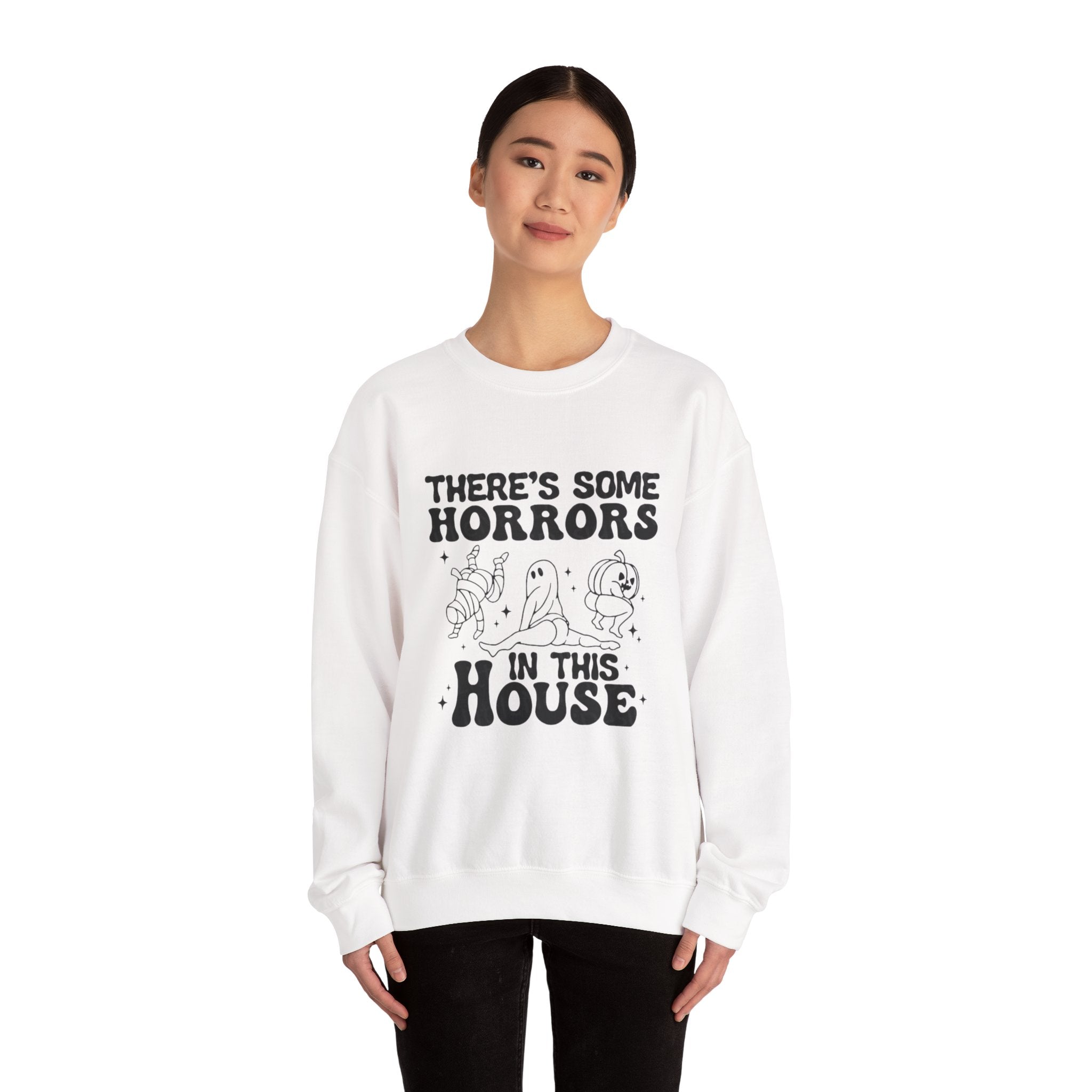 Horror-Themed Crewneck Sweatshirt, Cozy Unisex Pullovers for Halloween, Fall Fashion, Gift for Horror Fans, Halloween Costume